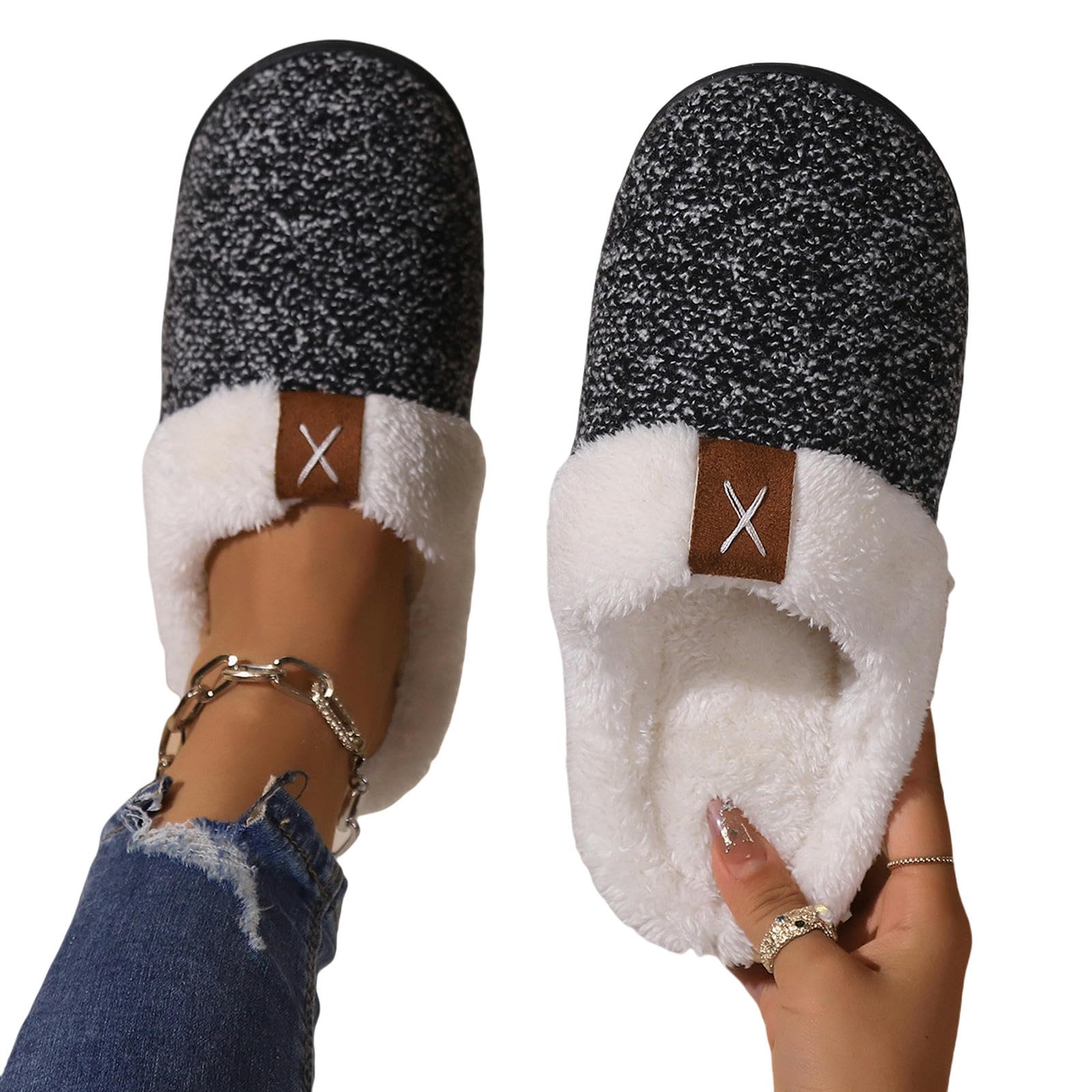 Pantofole Slifori di Peluche Autunno E Inverno Casa Inverno Pantofole di Cotone Interni Caldi Slifori di Peluche-claret-44 45