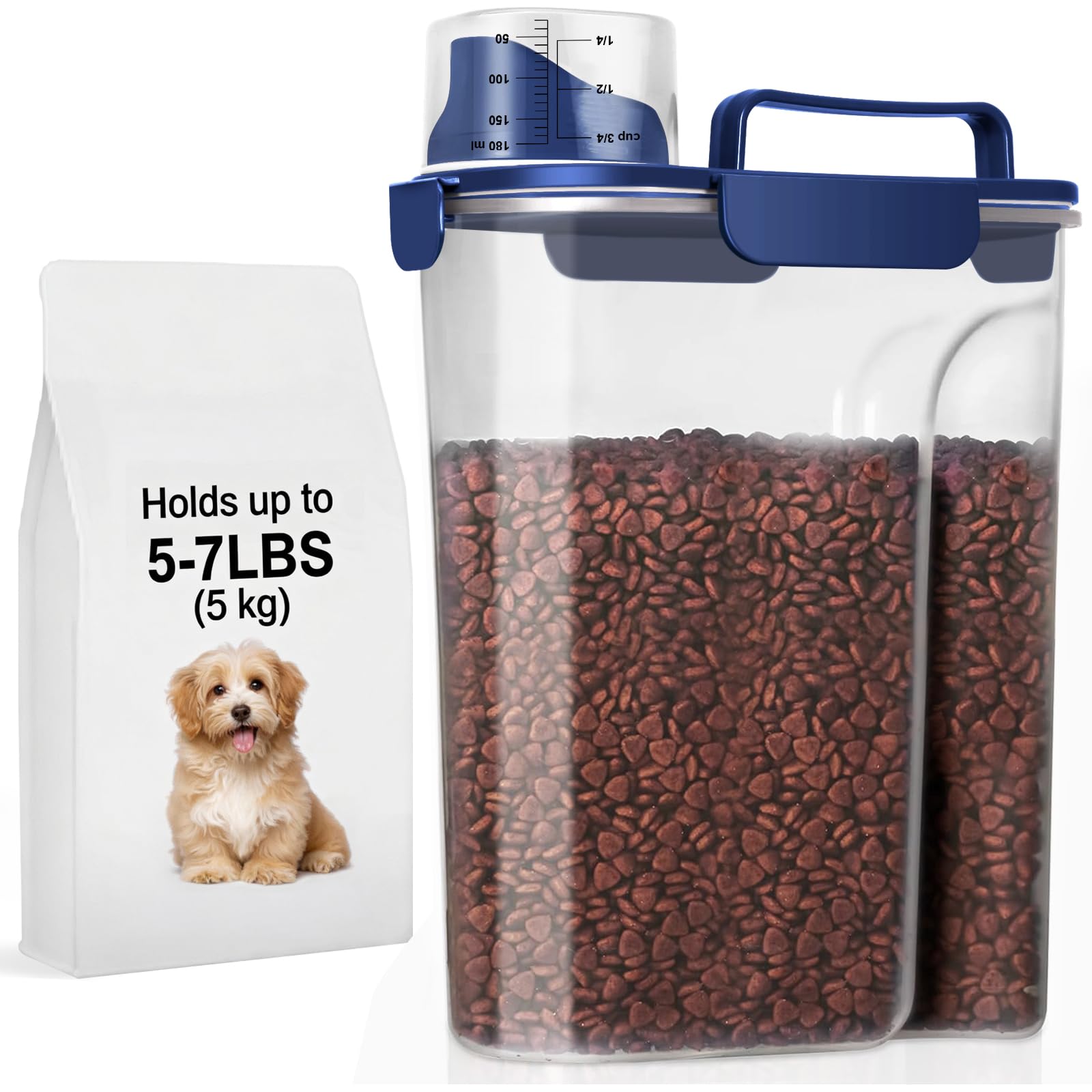 LEAWALK 5-7Lbs Airtight Dog Cat Pet Food Storage Container-Royal Blue
