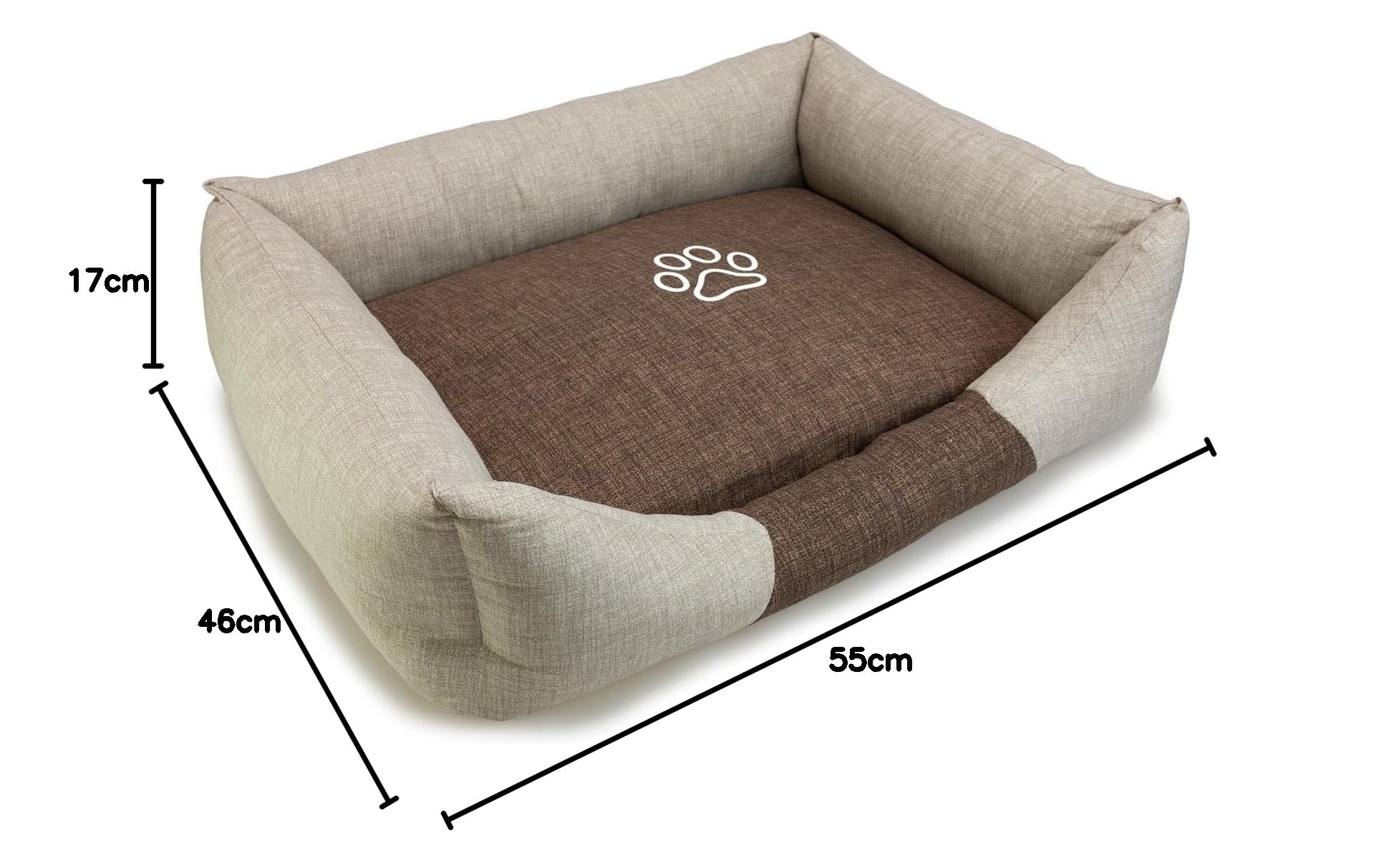 Arquivet - Quadratisches braunes und beiges Hundebett mit Fußabdruck 55 x 46 x 17 cm - Hundebett - Hundezubehör