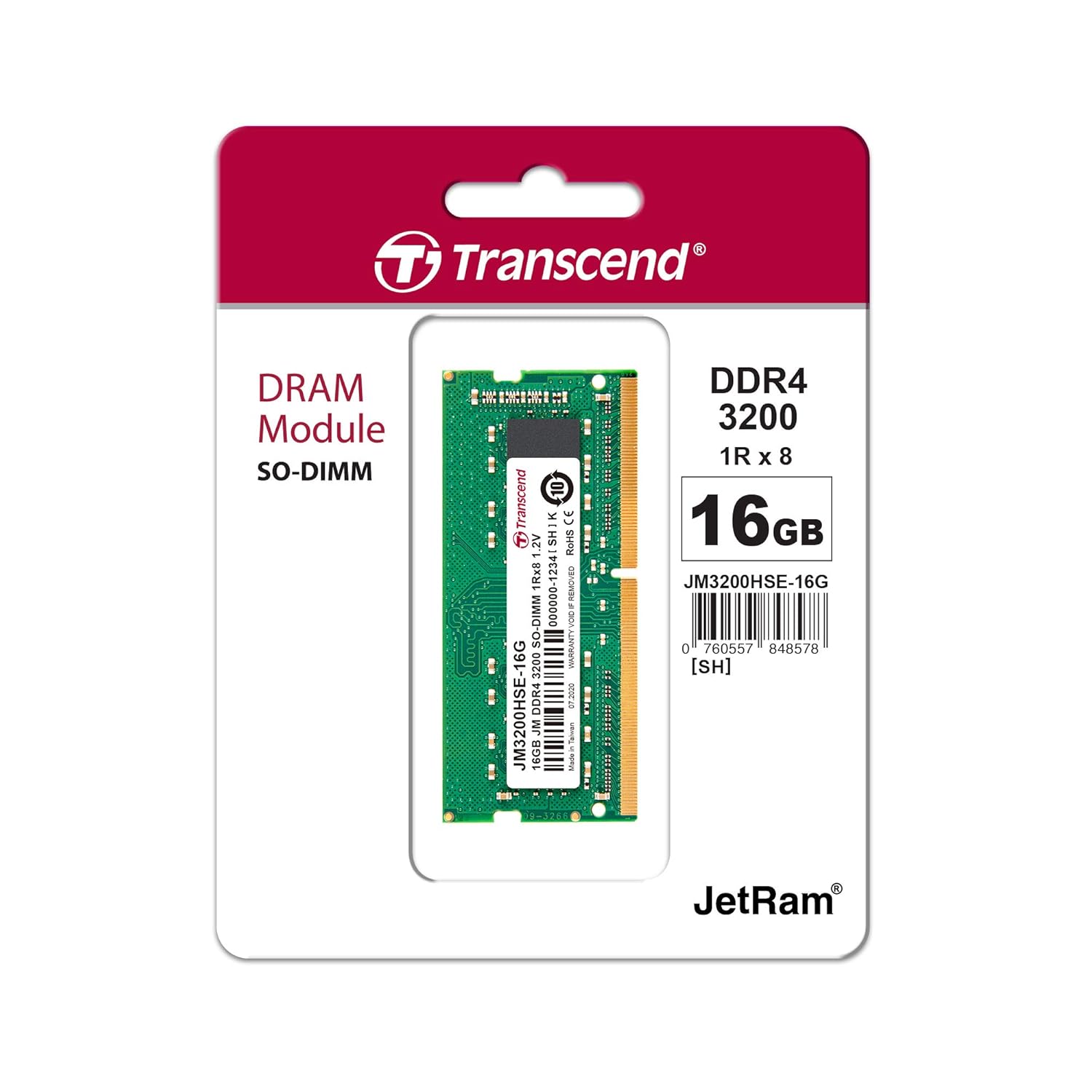 Transcend 16GB (1 x 16GB) DDR4 3200 MHz 1Rx8 Unbuffered SO-DIMM RAM Module