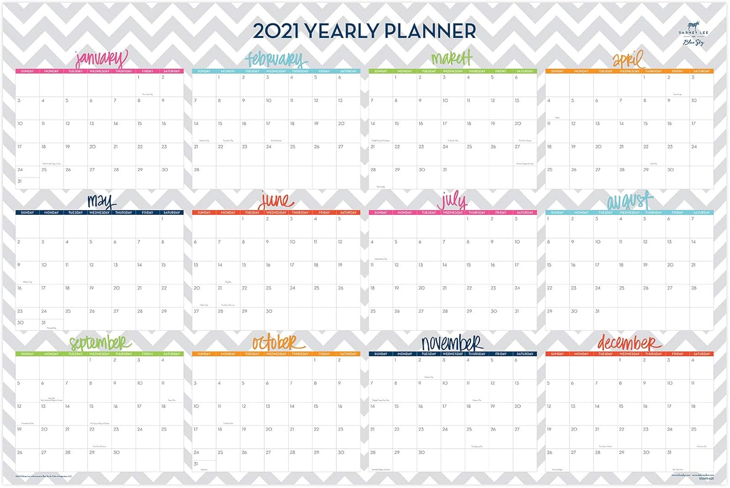 Dabney Lee for Blue Sky 2020-2021 Academic Year/2021 Regular Year Monthly Laminated Erasable Wall Calendar, Double Sided, 36" x 24", Ollie (102411-A21): Office Products