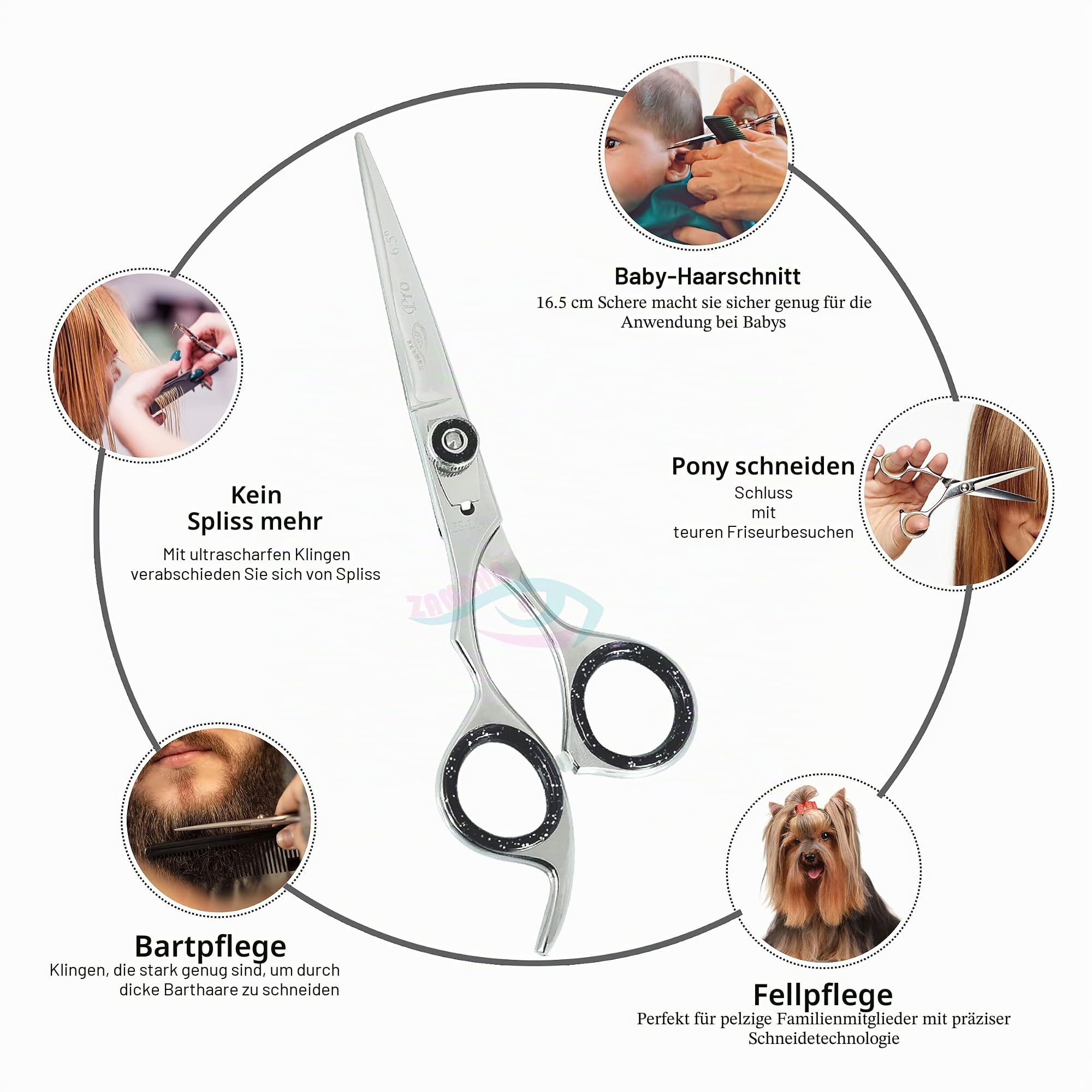 ZAMAHA Lefty Friseur Professionelle Haarrasierschere - Linkshänder 16,5 cm Haarschere (Schneiden + Ausdünnen) - Poliertes Finish