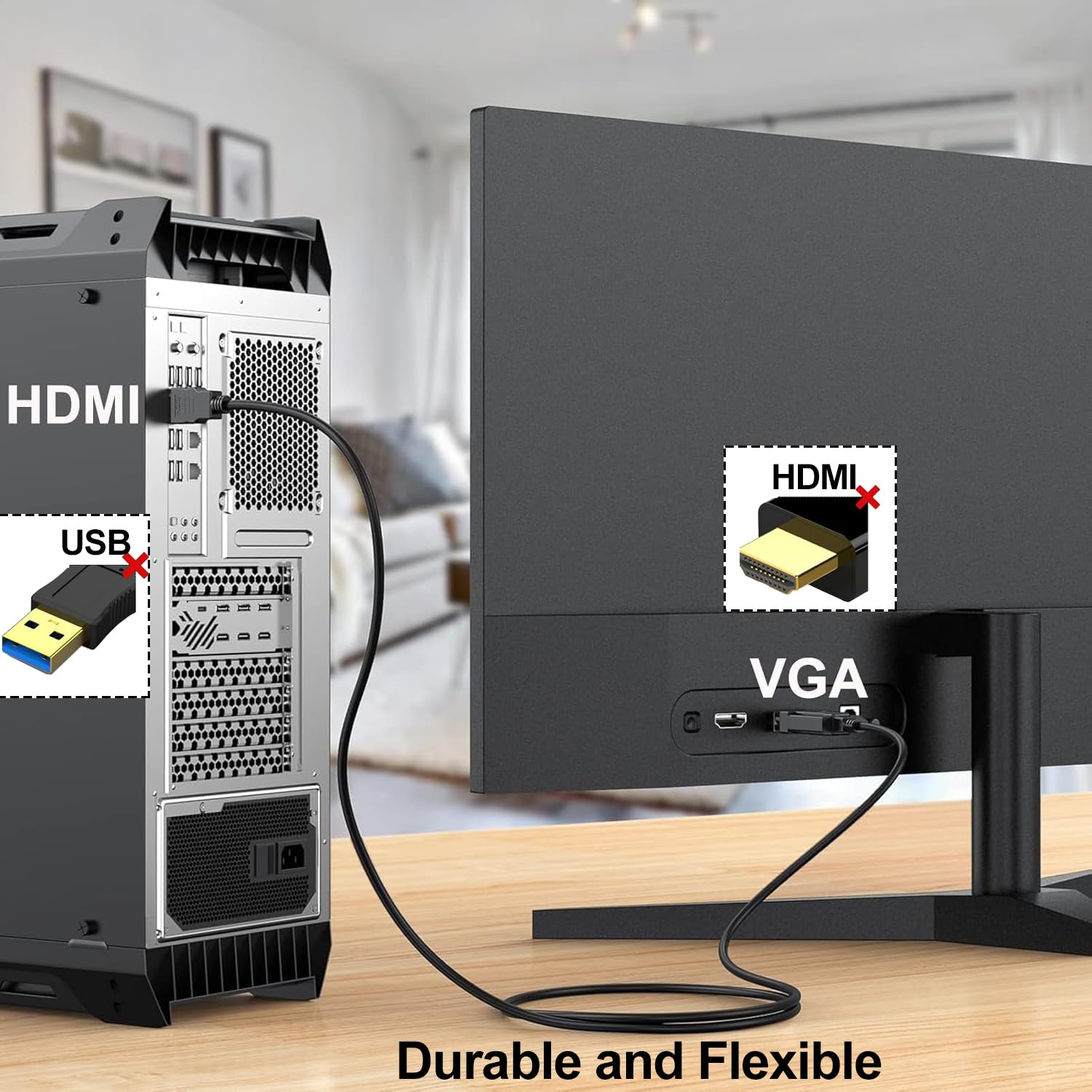 Cable HDMI a VGA de 3 pies, cable de monitor HDMI a VGA (hombre a macho) compatible con Raspberry Pi, Roku, computadora, computadora de escritorio, laptop, PC, monitor, proyector, HDTV y más, no 6