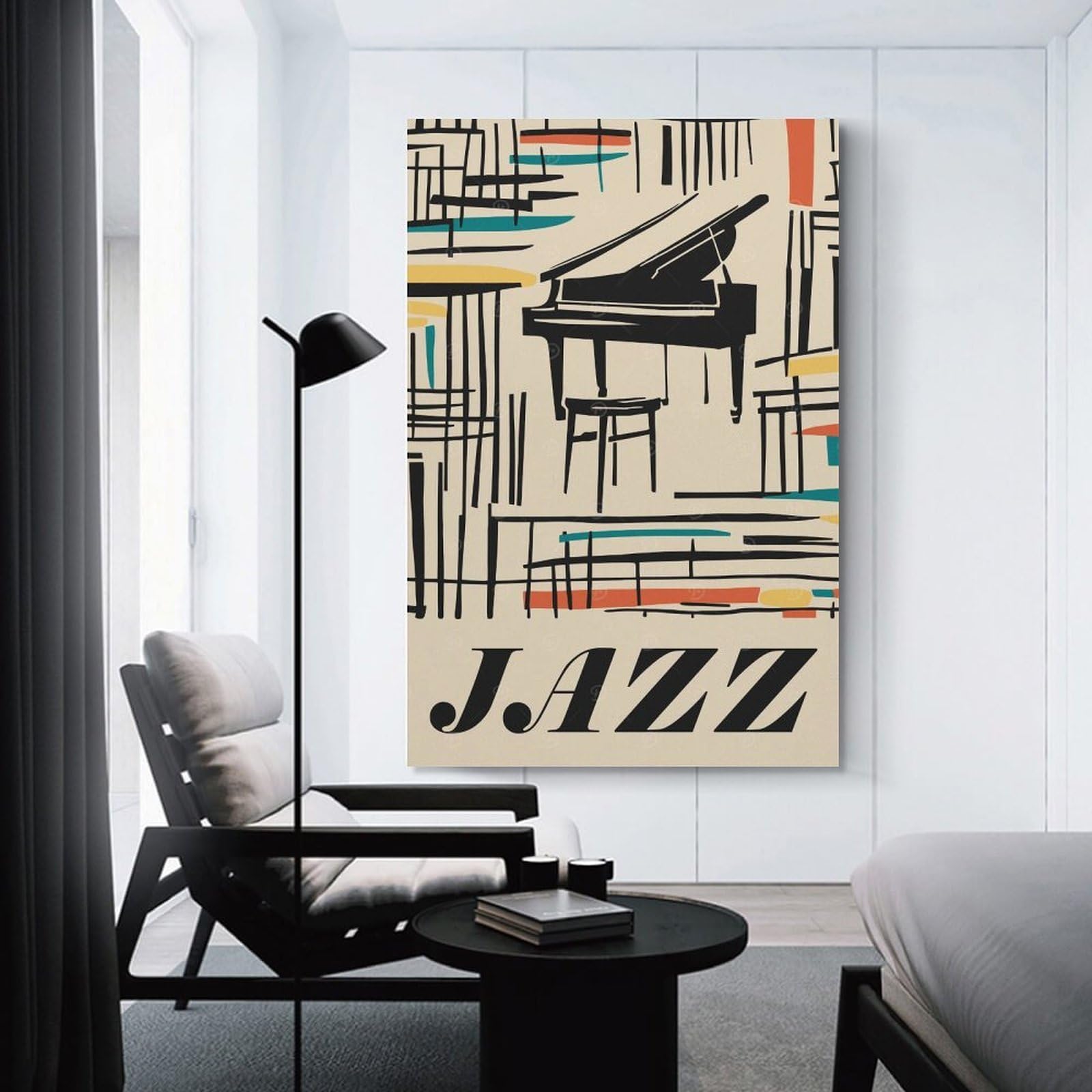 Junmoney Retro Jazz Piano Canvas Wall Art, 16x24inch(40x60cm), for Bedroom, Guest Room Or Reading Nook, Decorative Wall Art for Cosy Rooms