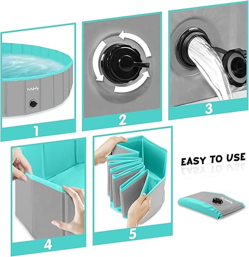 Miniatura 3 de Furrybaby - Piscina para perros plegable para perros grandes con placa dura, piscina plegable para mascotas para baño infantil, gris, 63'