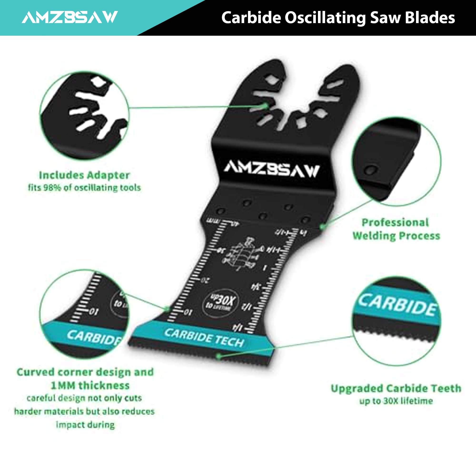 AMZBSAW 10 hojas de herramientas oscilantes de carburo, kits profesionales de cuchillas multiherramienta para pernos, tornillos, material duro, clavos de metal, paneles de yeso y madera, hojas de