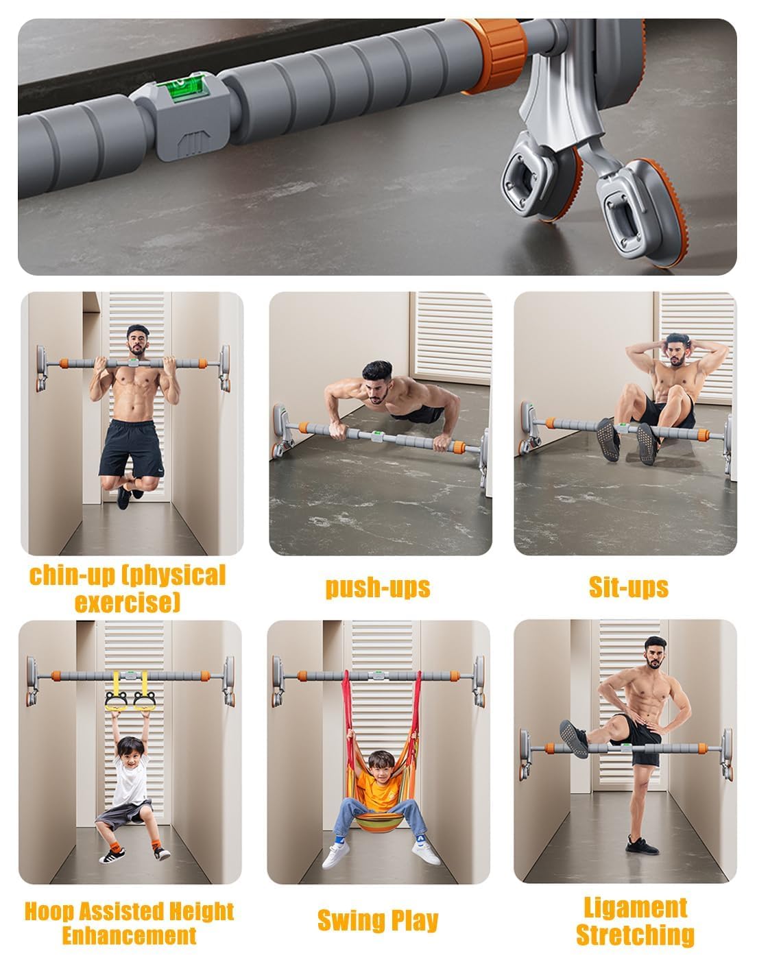 Barra per trazioni alla porta, barra regolabile per mento in palestra, capacità di carico, attrezzatura per allenamento fitness, larghezza, barra per allenamento della forza