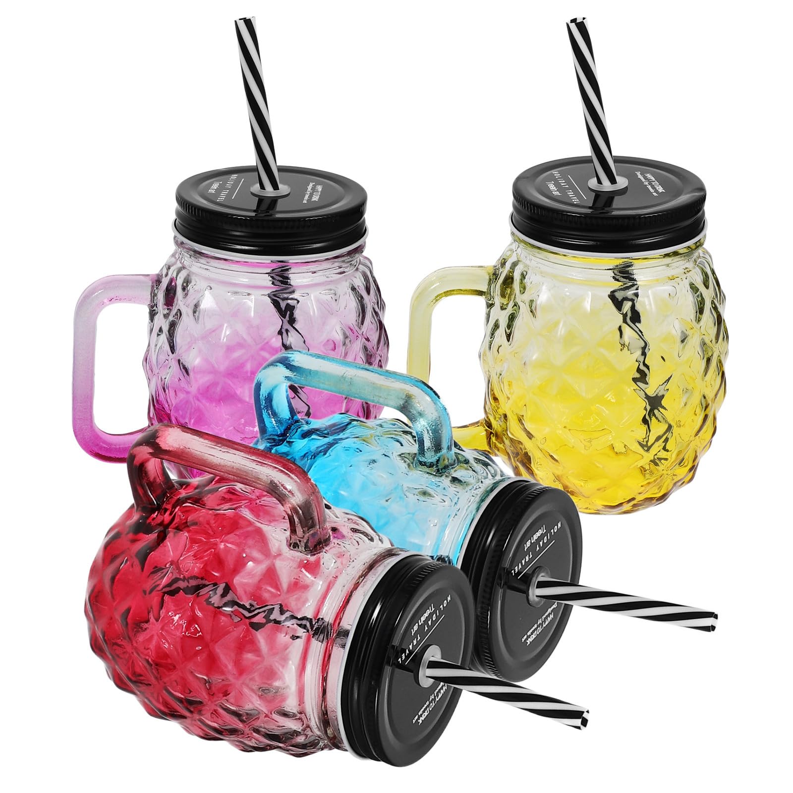 ULTECHNOVO Bicchieri in Vetro Design Elegante e Funzionale e Cannuccia Set 4 Coperchio Antigoccia Bicchieri Graduati e Funzionale per Bevande a Casa al Lavoro