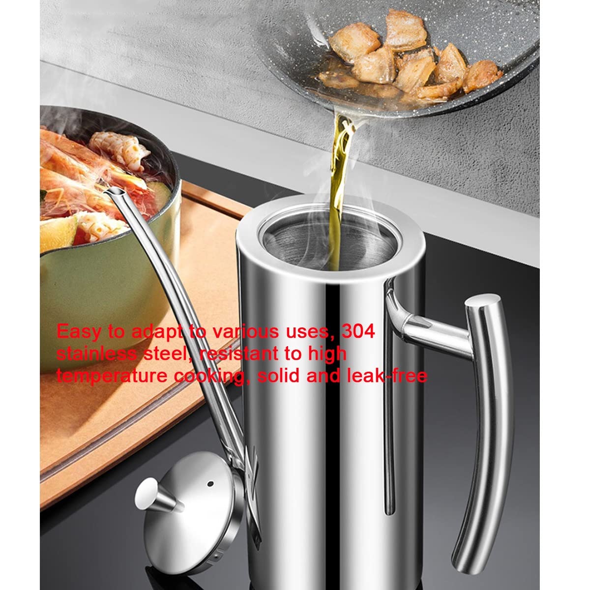 Bottiglia dispenser per olio, in acciaio inox, antigoccia, per cucinare, barbecue, friggere, cuocere al forno, uso in cucina, 500 ml