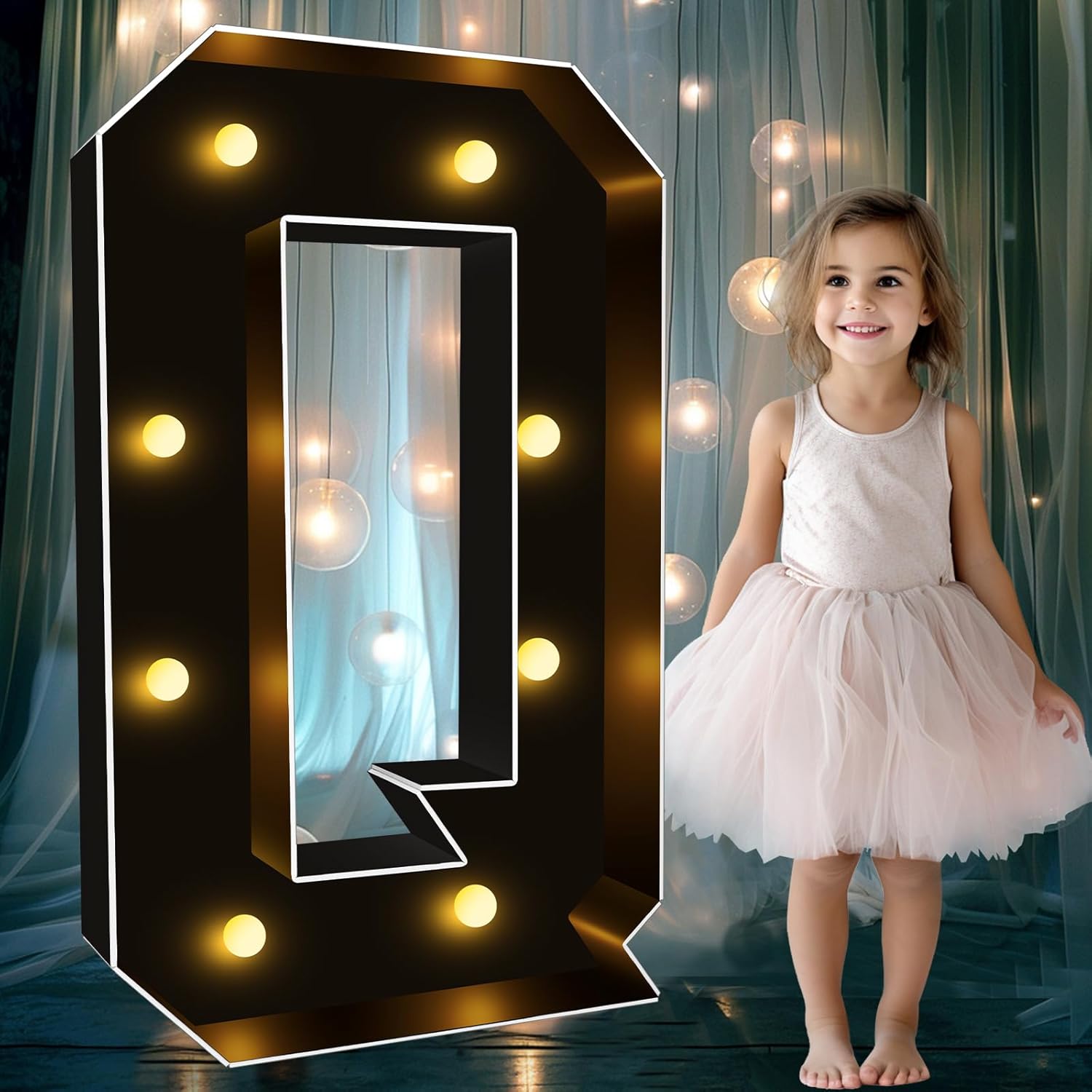 Ledido 3FT Marquee Letter Number Light up 3 Feet letter Q Black Marquee Sign Tall Large decoration,light for Birthday Party Wedding Baby Shower Decorations Alphabet Lights Easy assemble