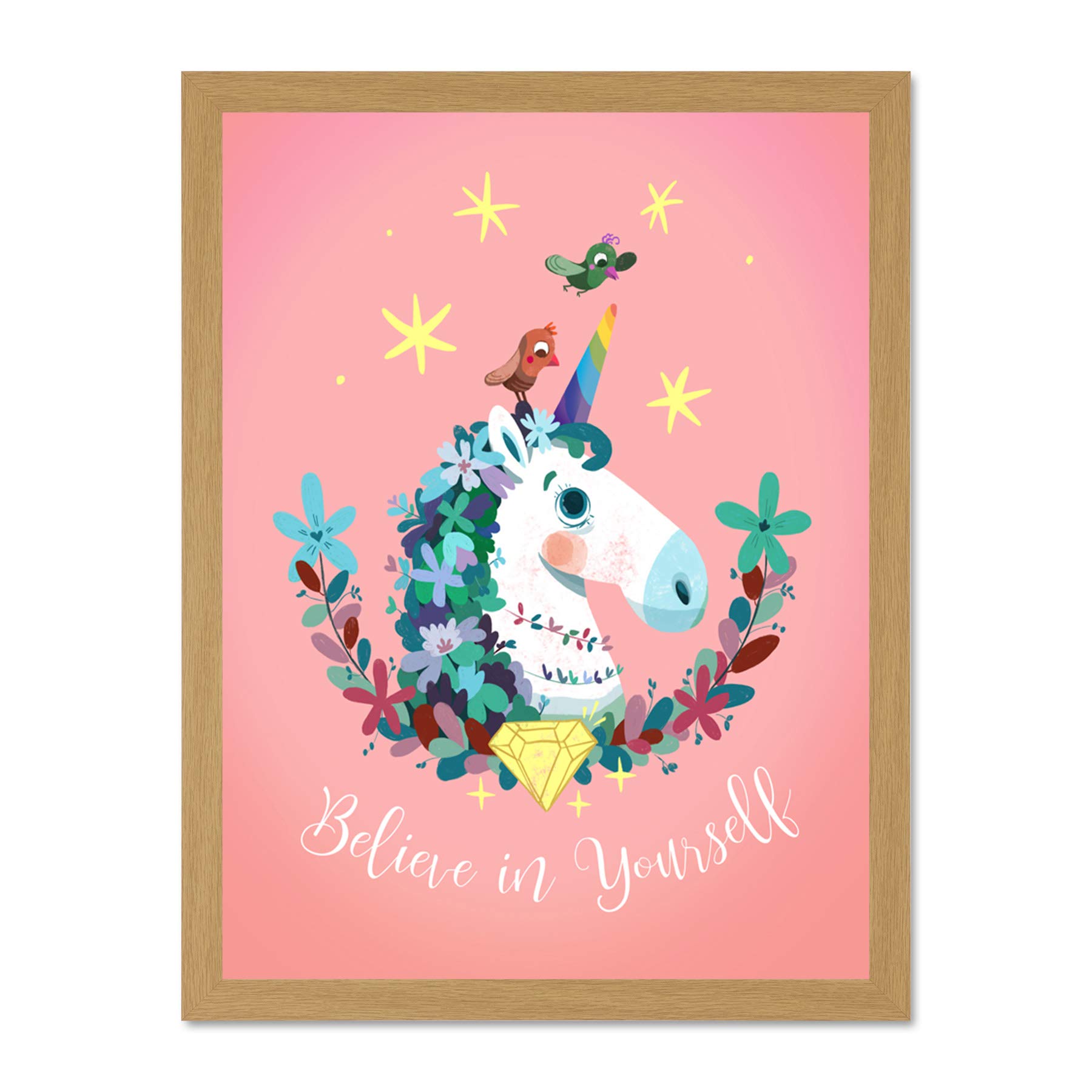 Wee Blue Coo Unicorn Believe In Yourself Wall Large Framed Art Print Poster Wall Decor 18x24 inch