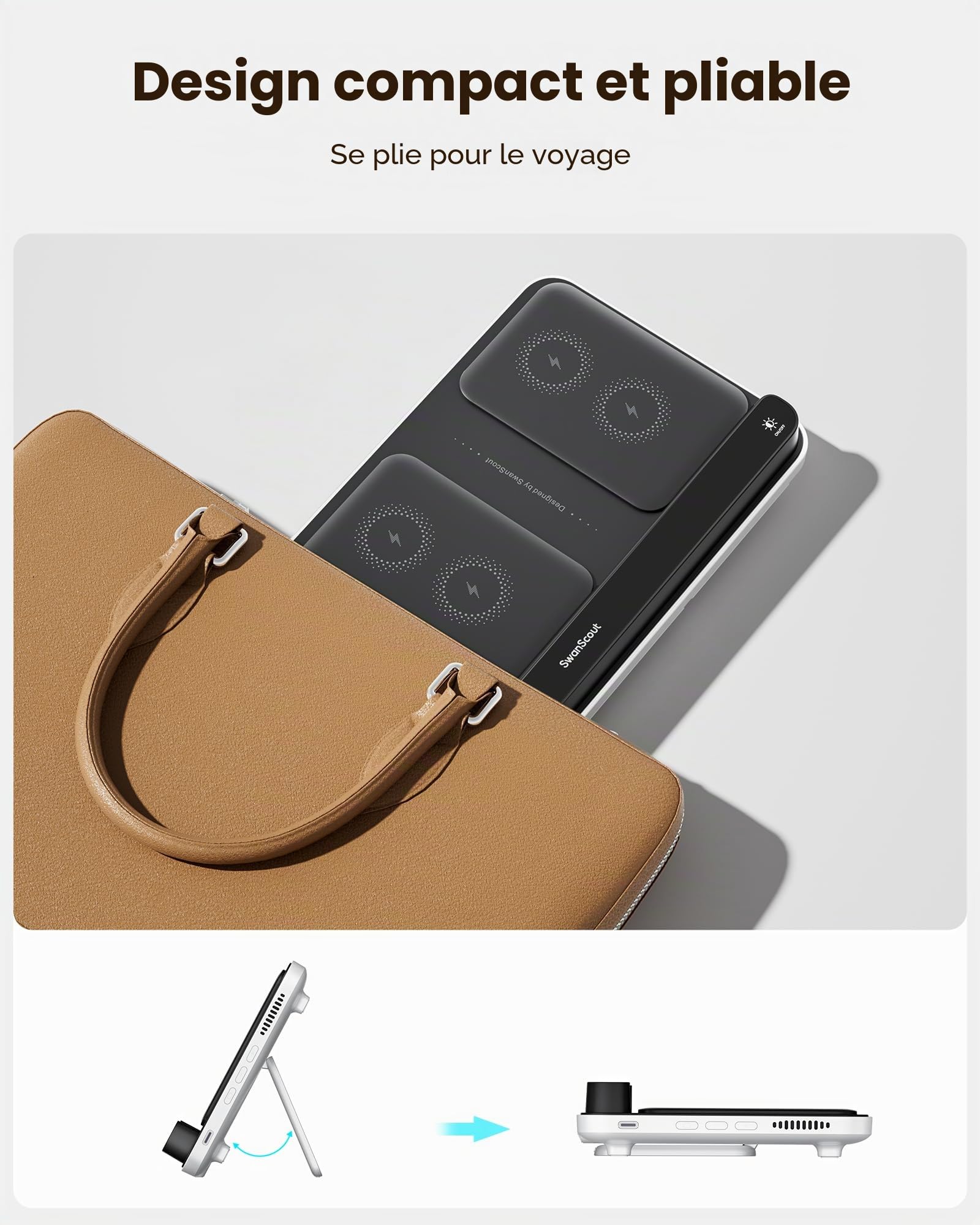 Chargeur Induction pour Samsung Z Fold 8 Ultra/7/6/5/4 (Not for Z Fold 8) | Station de Charge pour Galaxy Z Fold 6/5/4/3/2/1, Pixel 9 Pro Fold/Pixel Fold, Galaxy Buds, SwanScout 504F
