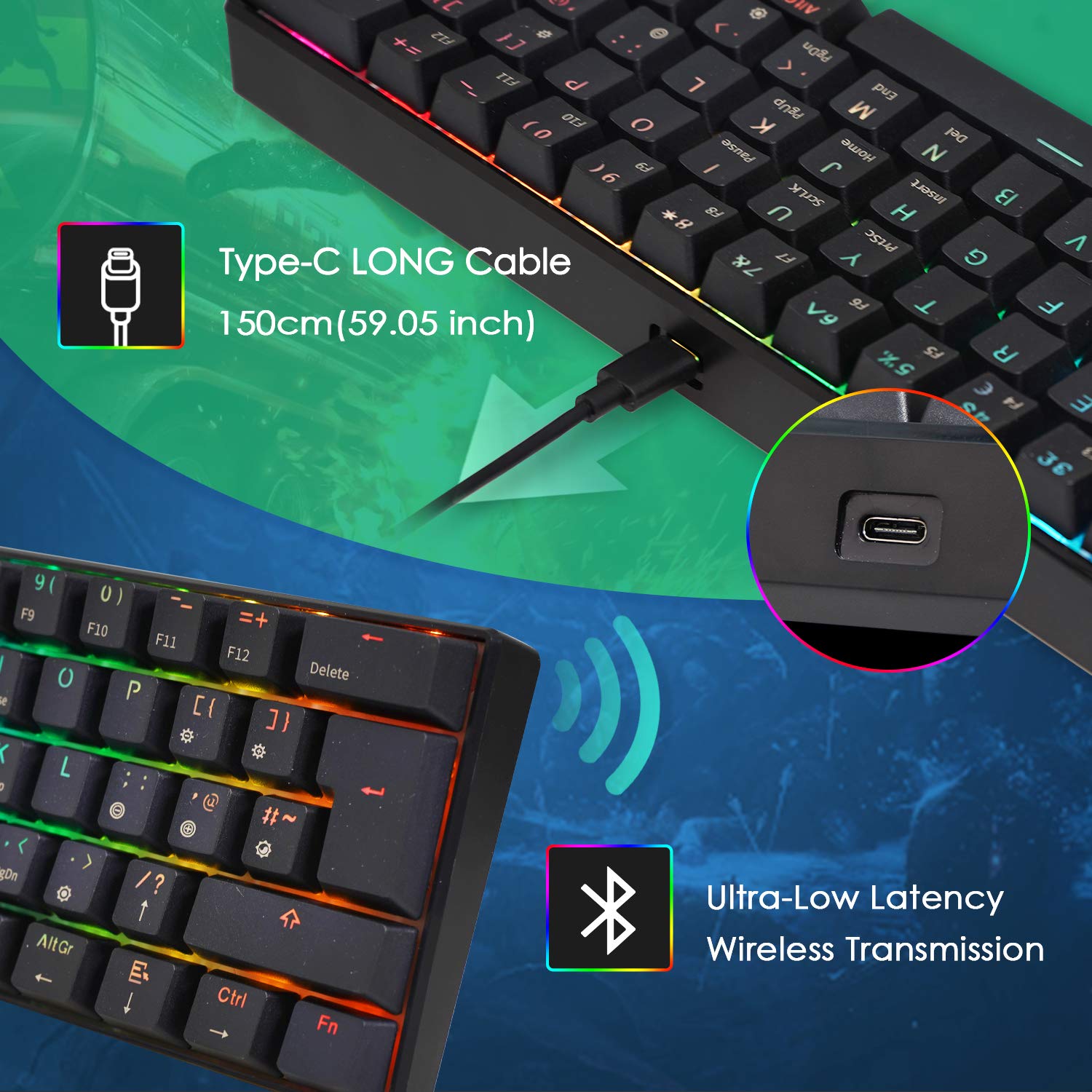 RK61 Mechanical Gaming Keyboard 2.4Ghz Wireless/Bluetooth/Wired 60