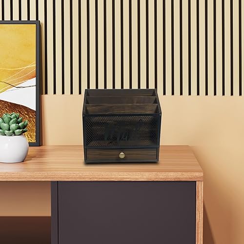 Miniatura 3 de Countertop Mail Organizer Mail Basket Rustic Multipurpose with Drawer Desk Organizer File Storage Holder for Letter Folders