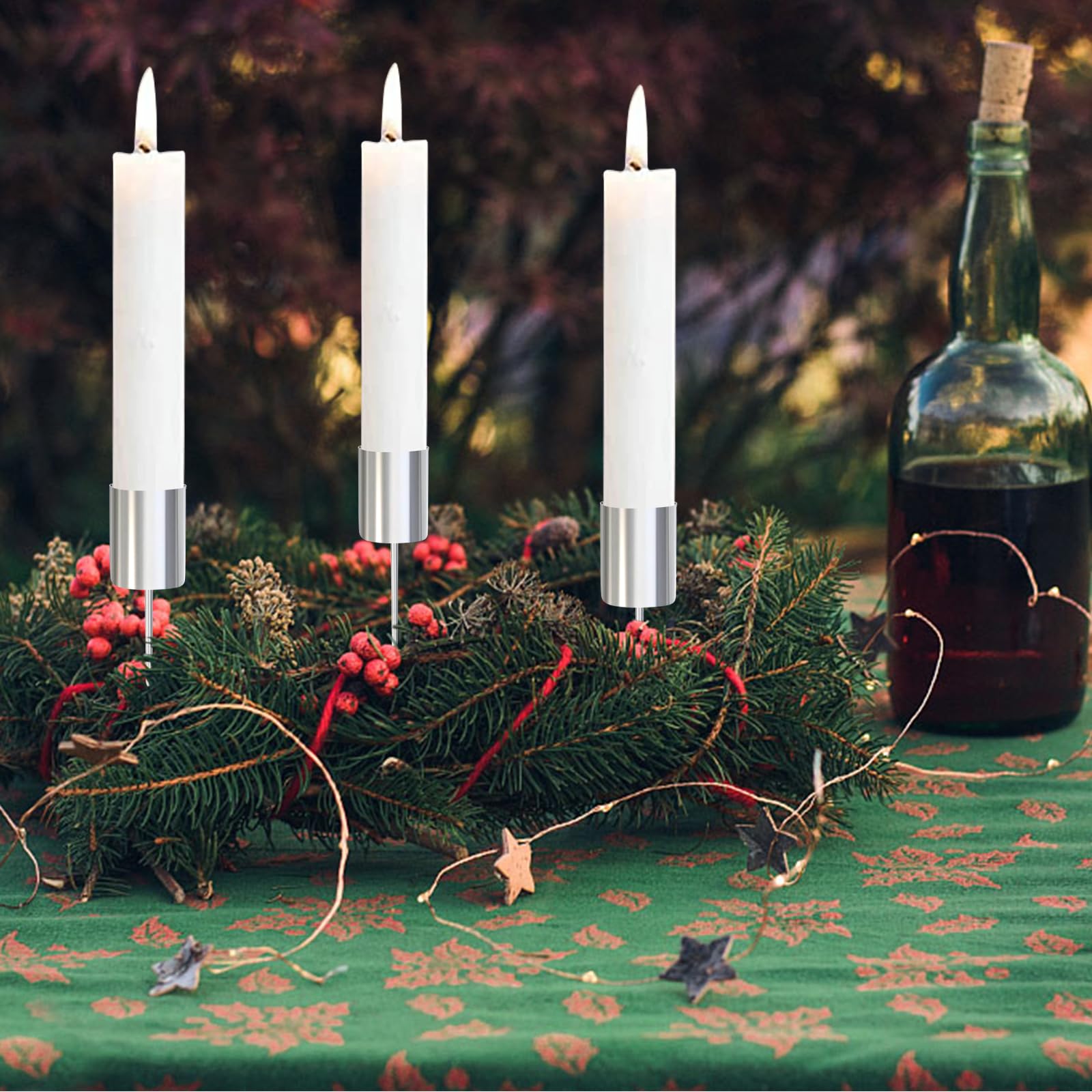 Lot De 6 Bougeoirs Couronne De L’Avent – Argentés Élégants | Supports Bougies Tige Métal Robuste | Décoration Noël Festive Et Chic