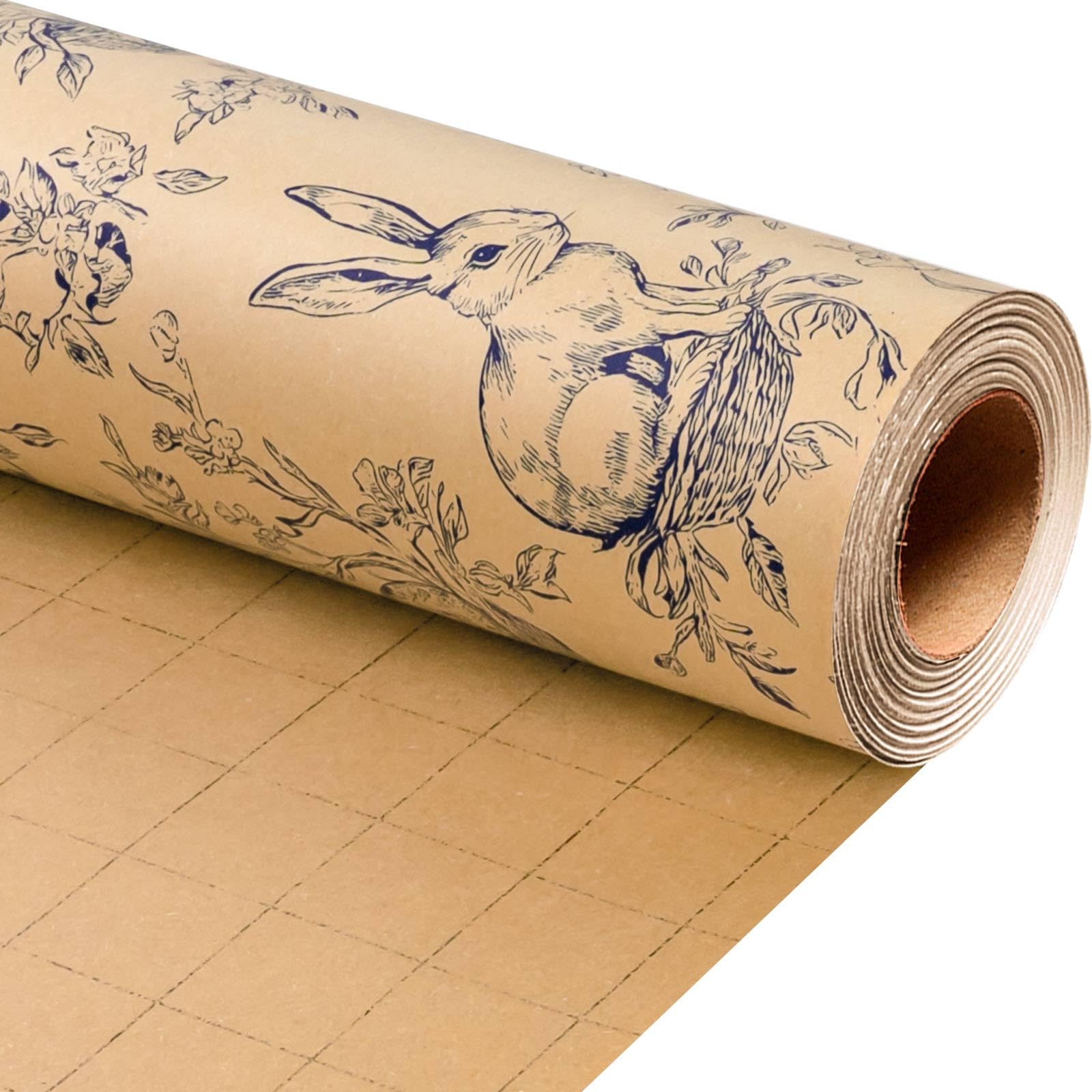 Wikadlik Kraft Easter Bunny Wrapping Paper Roll - Bunny Eggs Pattern Gift Wrap for Festive Holiday Crafts Decorations - 43cm x 10m