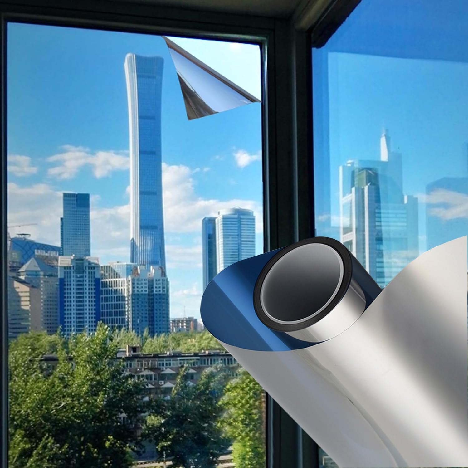 Pellicola A Specchio Per Finestre 70x300 Cm | Effetto Unidirezionale Blu | Anticolester E Anti-UV Per Privacy In Casa E Ufficio