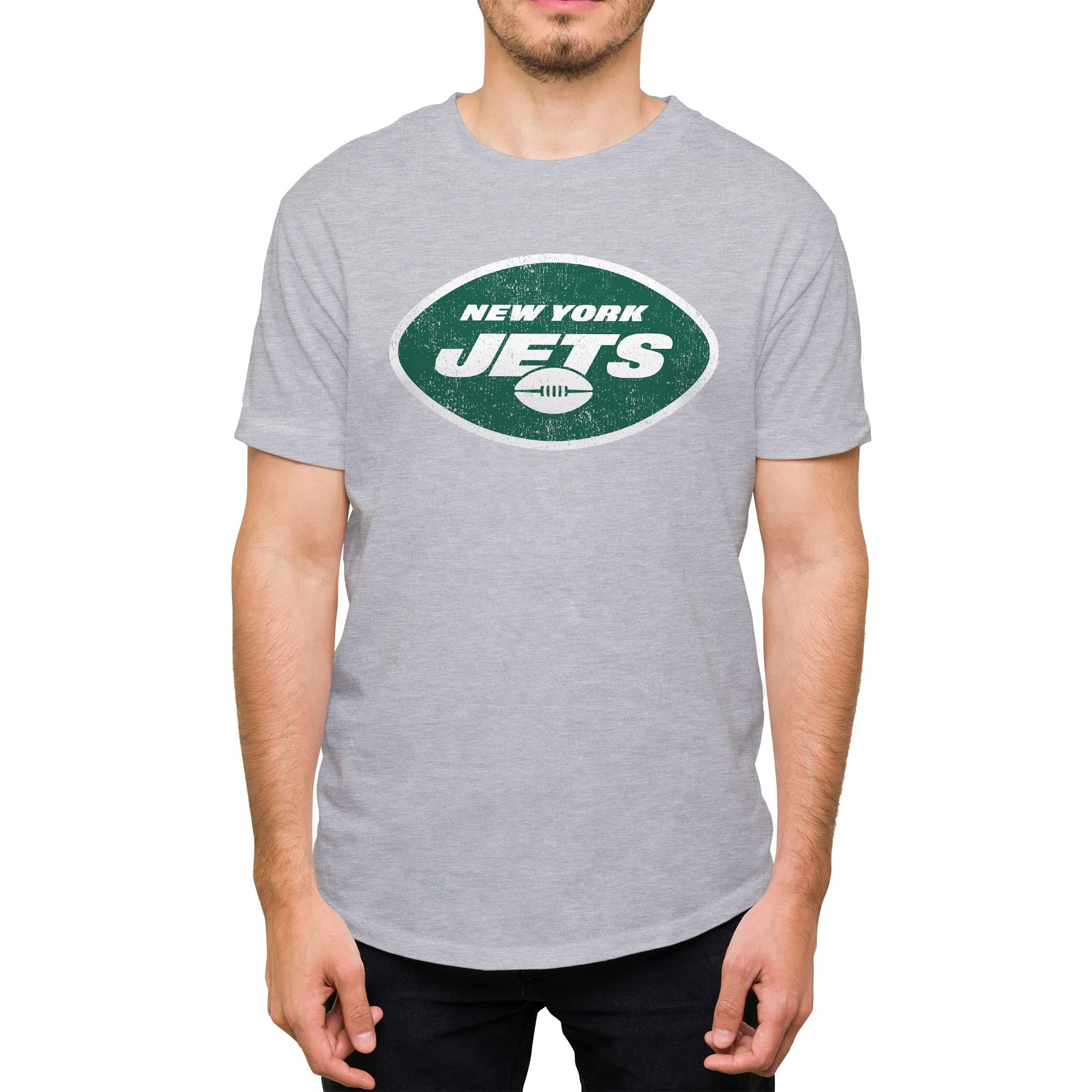 Hybrid Sports - NFL Distressed Team Logo - Officially Licensed Adult Short Sleeve Fan Tee for Men and Women, New York Jets - Athletic Heather, Large — image 1