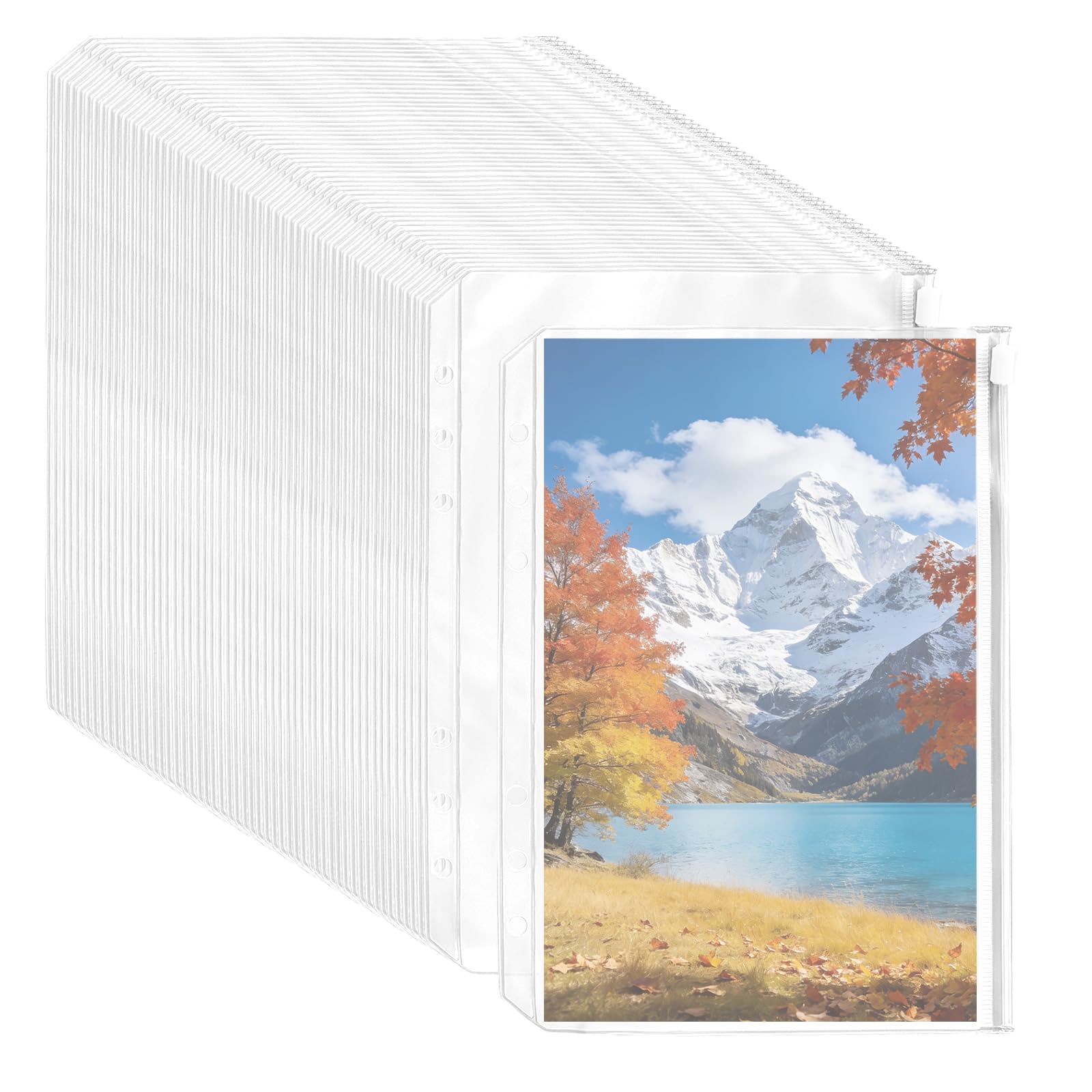 50 Stück Binder Taschen A5, Dokumententasche A5 zum Abheften mit Reißverschluss, Dokumentenmappe Loseblattbeutel mit 6 Binderlöcher für Dokumente Organisieren