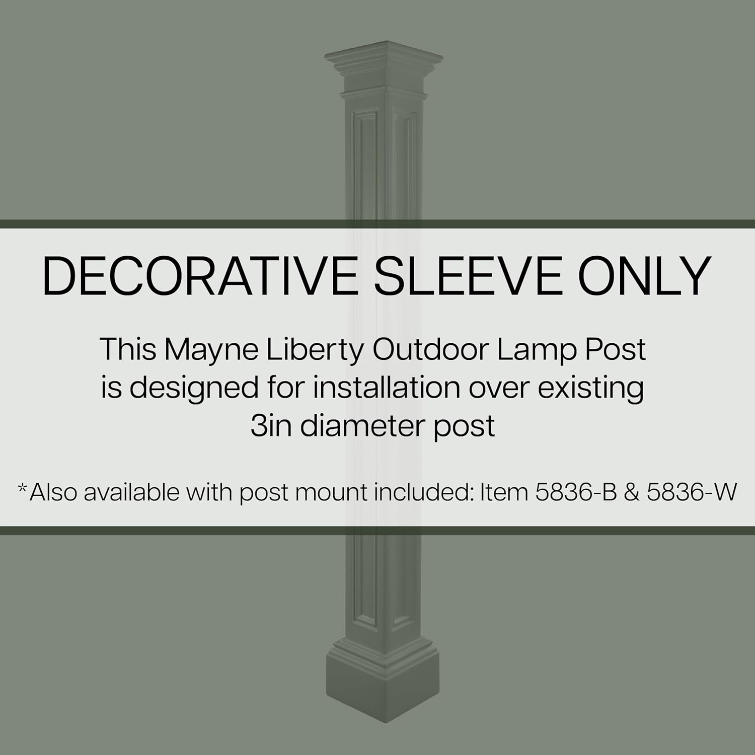 Mayne Liberty Lamp Post - White - 9.5in L x 9.5in W x 72in H - Fade Resistant - Polyethylene Lamp Post (5838-W) Decorative Sleeve ONLY