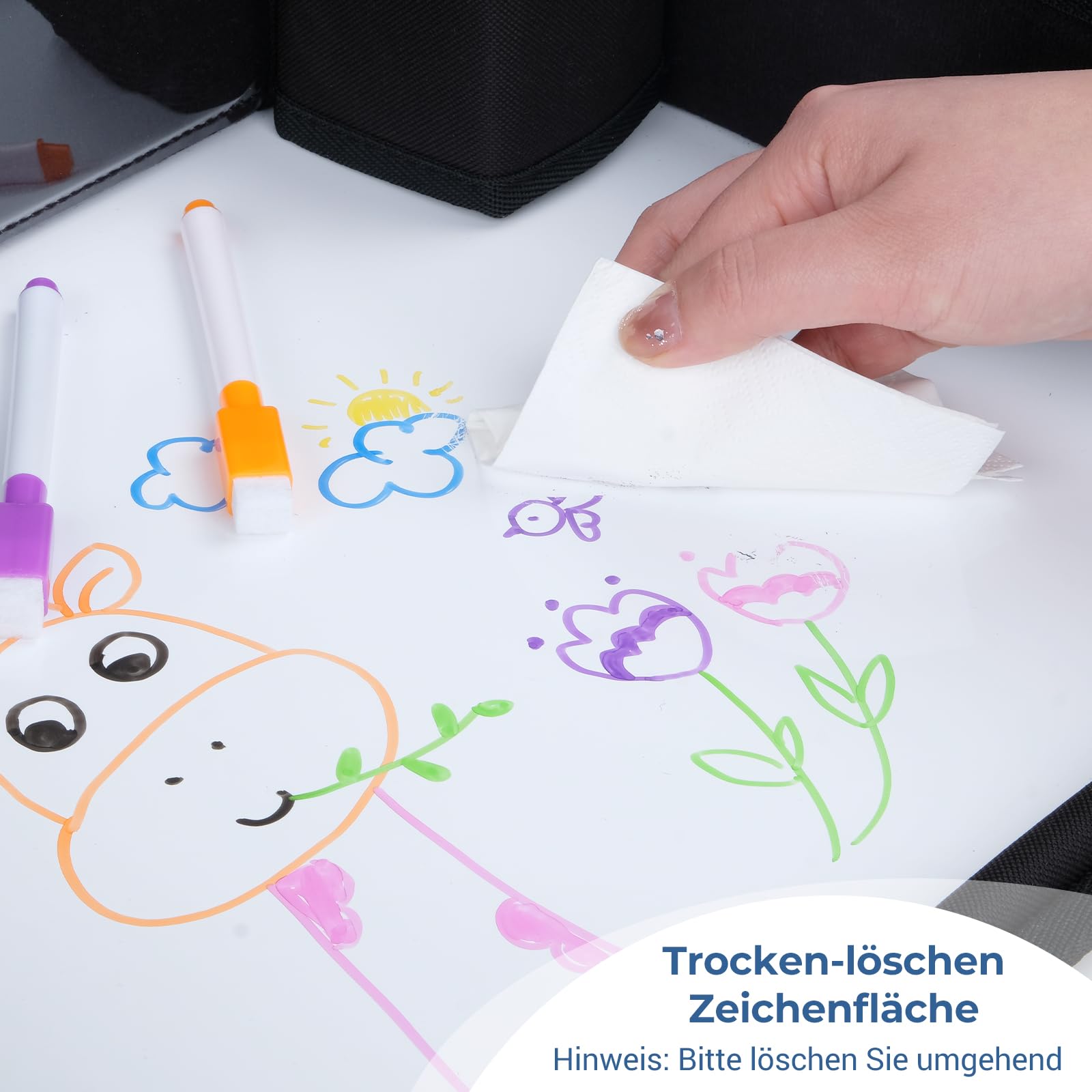 INFANZIA Reisetisch Kindersitz für Kinder - Knietablett, Snack Tablett, Kindersitz Rücksitz für Auto Flugzeug Zug Reisen - Unterstützung, Faltbarer Organizer (Schwarz)