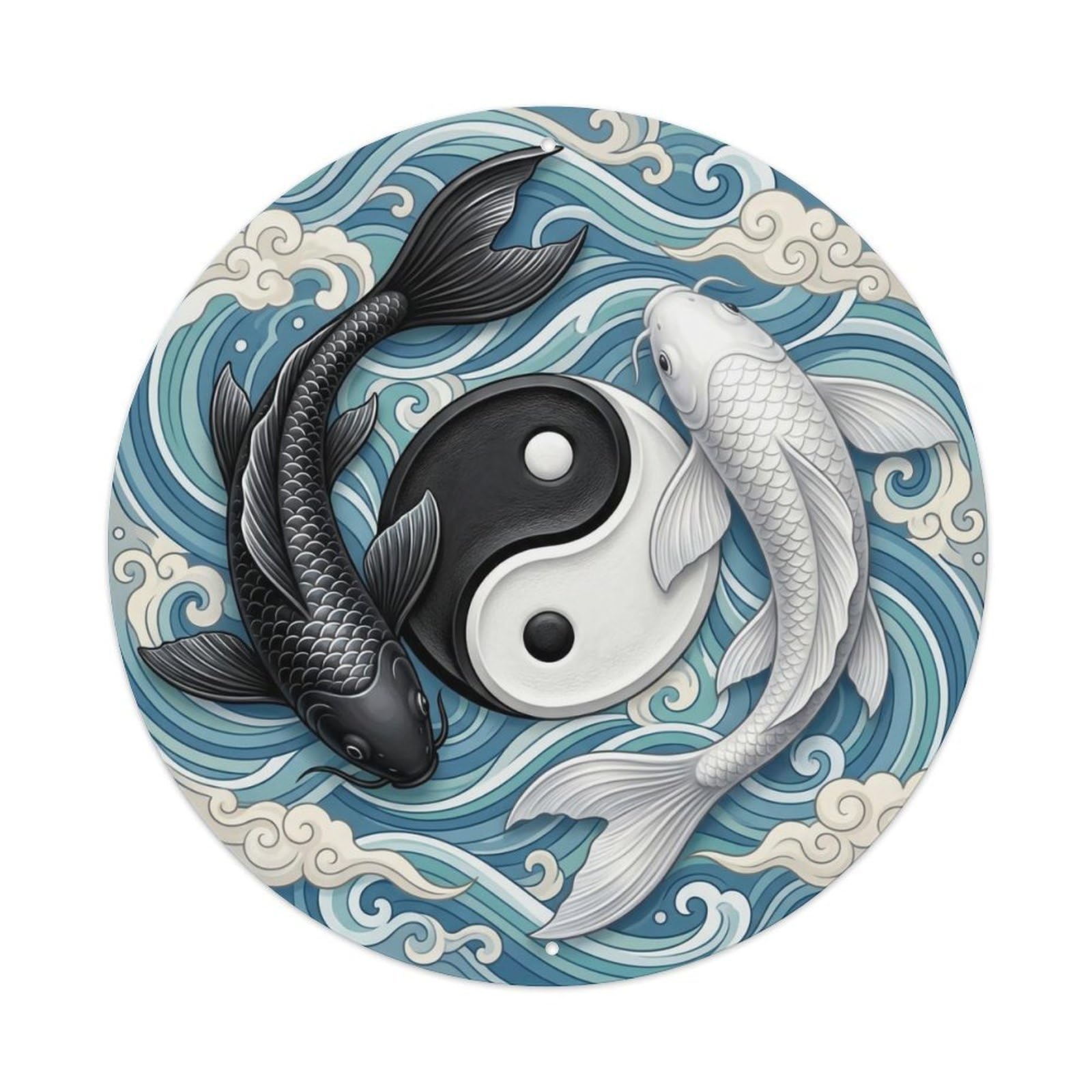 Tai Chi Koi Fish Eternal Flow Infinity Continuous Cycle Metal Tin Sign