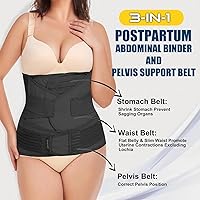 Vista 3 de ChongErfei Banda para el vientre posparto 3 en 1, cinturón de recuperación para vientre/cintura/pelvis, banda posparto negra, talla L