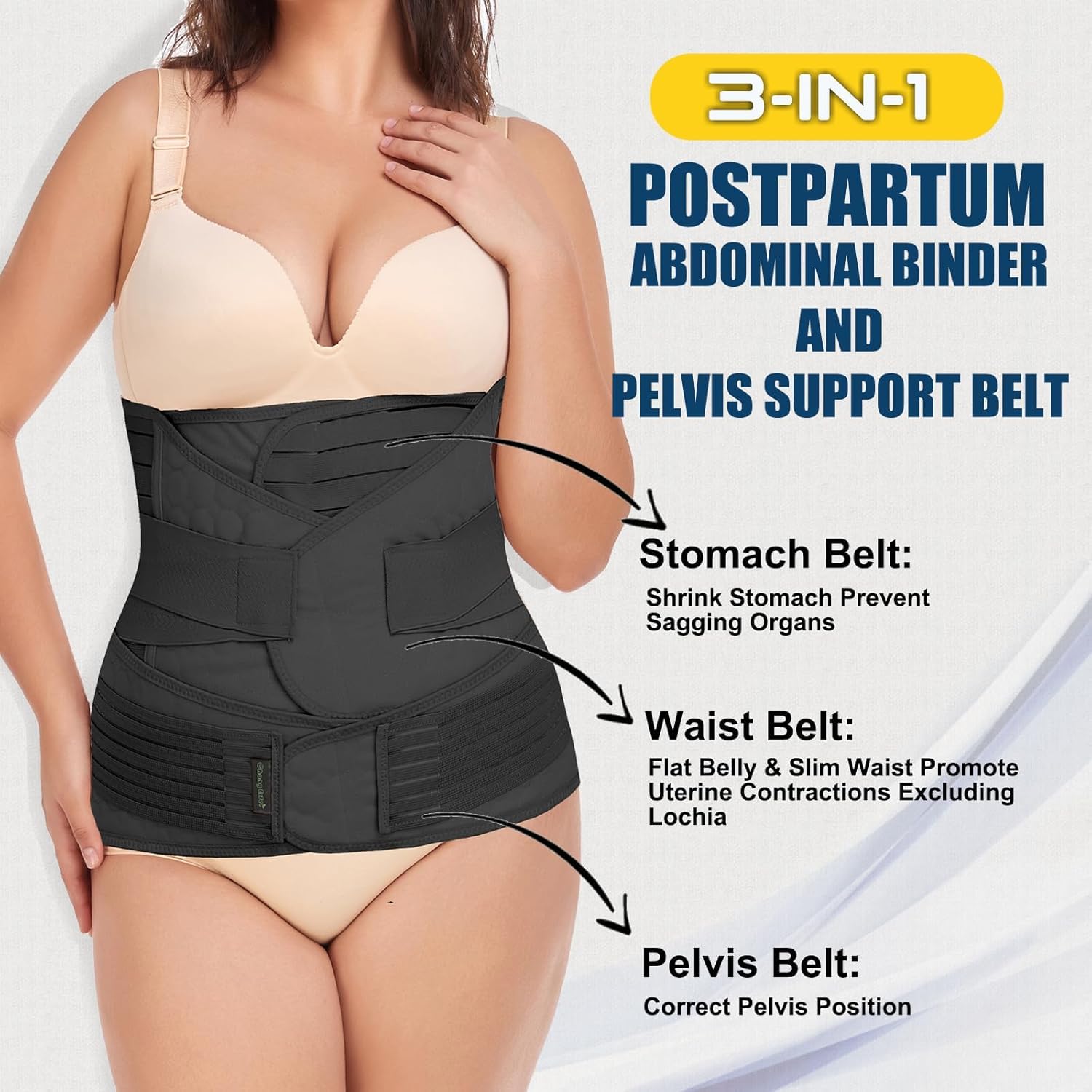 Chongerfei Cintura ventrale 3 in 1 post partum, cintura per pancia/vita/bacino di recupero (One Size, Black)