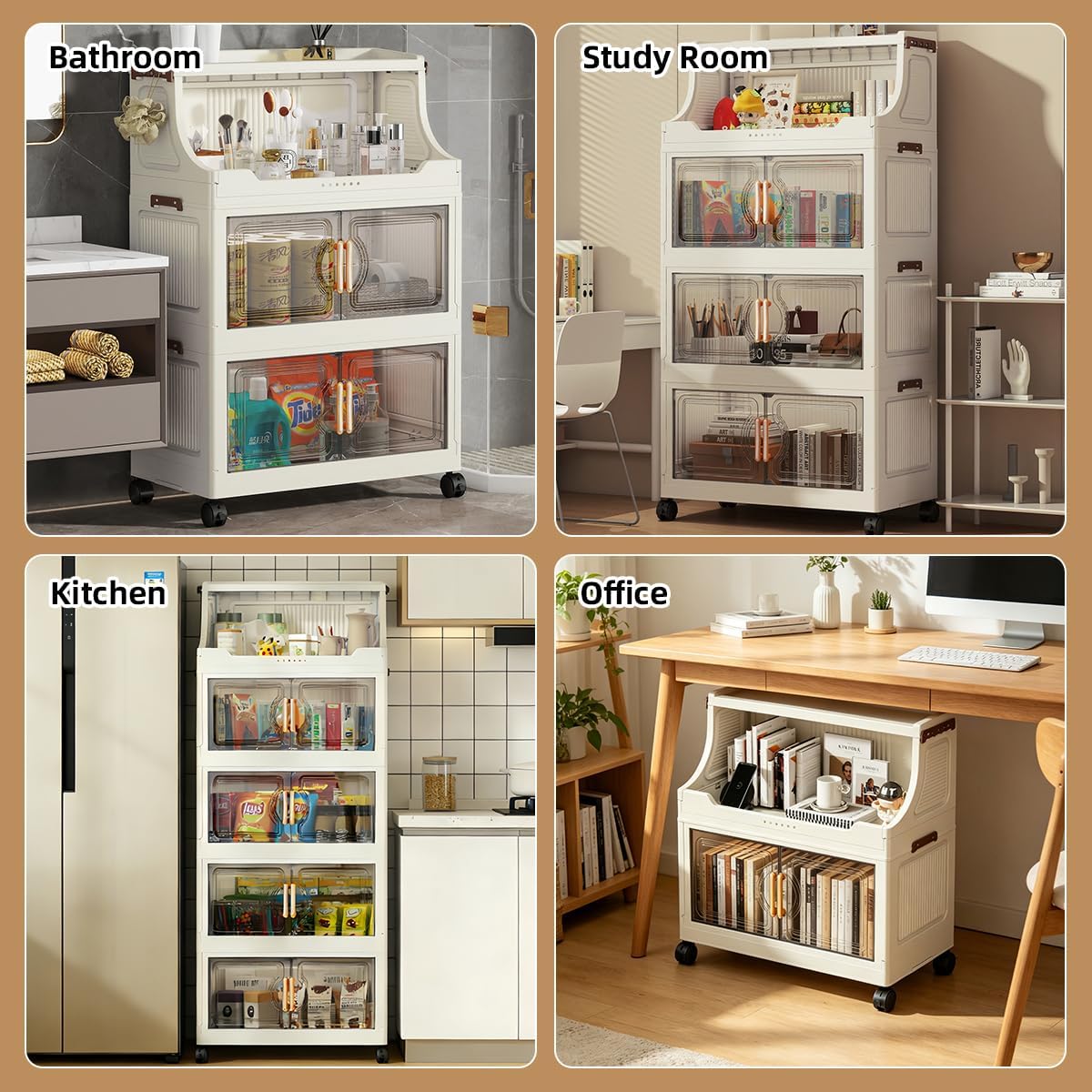 260QT Stackable Storage Bins with Lids & Rack, 6 Tier Large Capacity Foldable Storage Cabinet, Clear Collapsible Pantry Organizer for Home, Kitchen, Bathroom, Dorm, Office, Clear