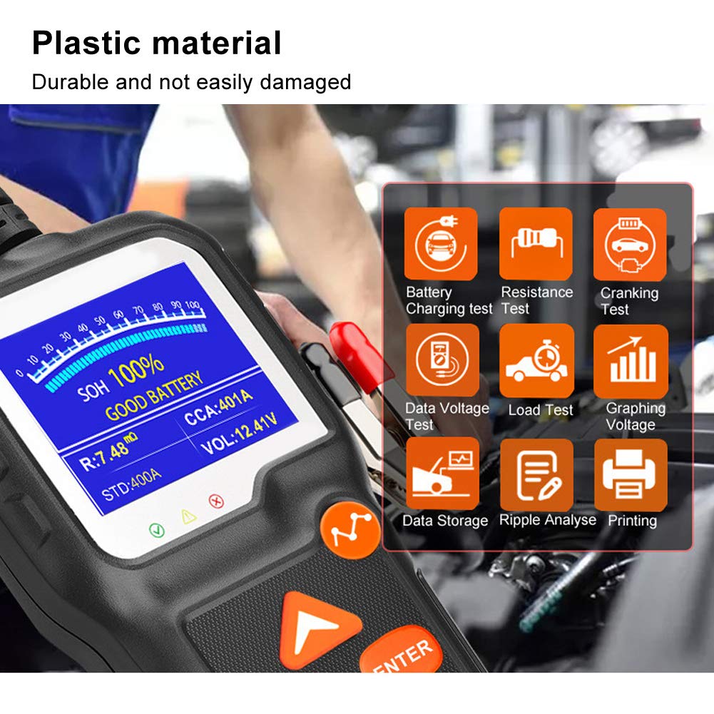 Tester Akumulatorów Plastikowy Analizator Obciążenia Akumulatora do Akumulatorów od 6 V do 16 V z Kolorowym Ekranem o Przekątnej 2,4 Cala Rozpocznij ładowanie Testy Alternatora dla Właścicieli