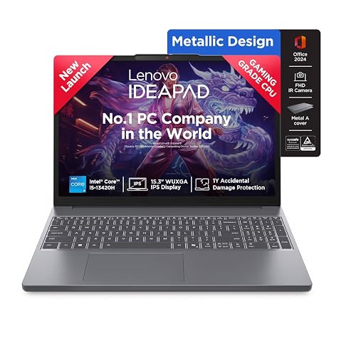Lenovo IdeaPad Slim 3 13th Gen Intel Core i5-13420H 15.3"(38.8cm) WUXGA IPS Laptop(16GB RAM/512GB SSD/Win 11/Office Home 2024/Backlit/1Yr ADP Free/Top Metal Cover & IR Camera/Grey/1.6Kg), 83K