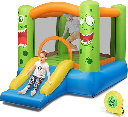 Miniatura 24 de HONEY JOY Casa de rebote inflable, castillo hinchable para niños con tobogán y área gigante de rebote, bolsa de transporte Oxford, estacas, castillo