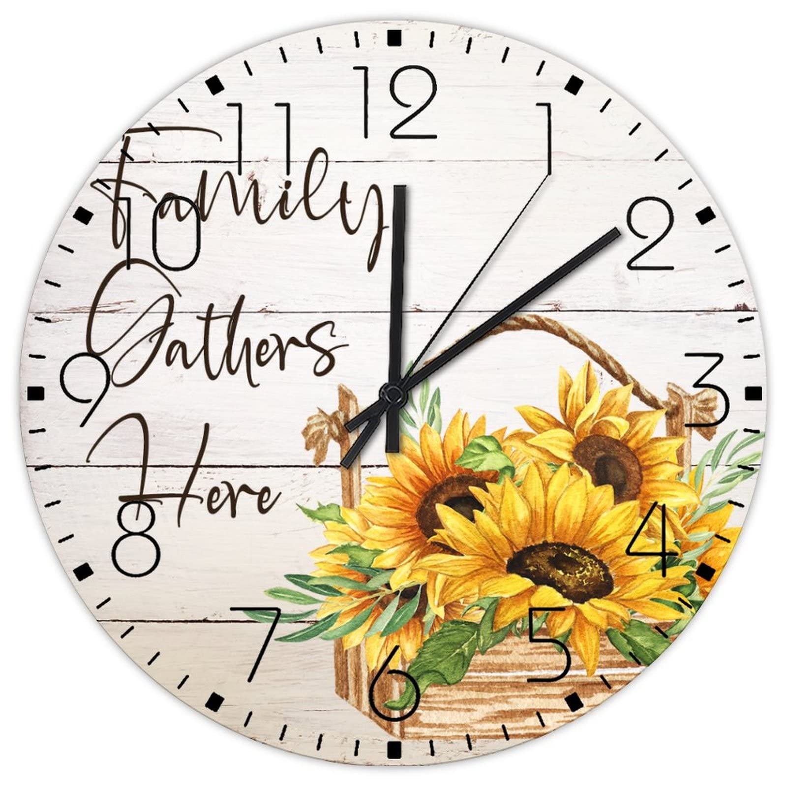 Horloge murale silencieuse mécanique sans tic-tac avec cadran floral en bois rustique