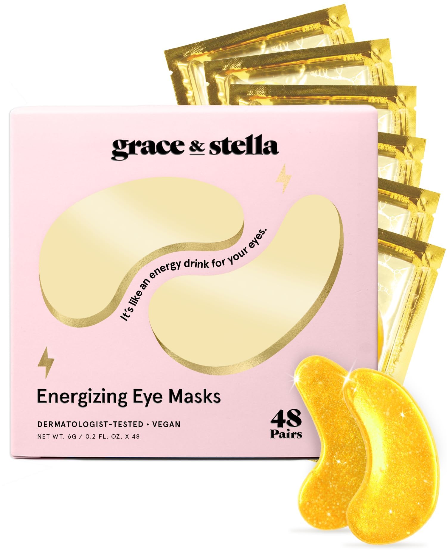 Under Eye Patches For Puffy Eyes (30 Pairs) - Vegan Energizing Under Eye Gel Pads for Dark Circles, Eye Bags, and Puffiness - by grace and stella