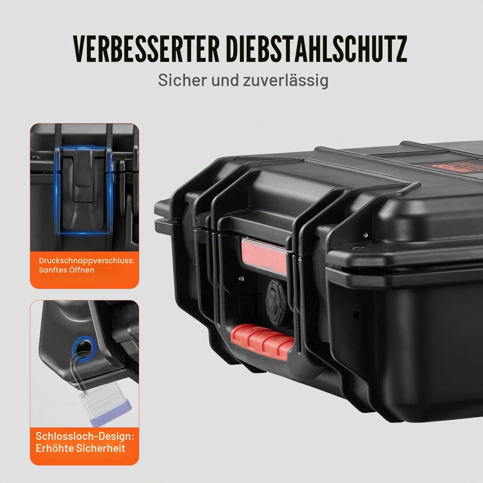 VEVOR wetterfester Hartschalenkoffer Trockenboxen mit vorgeschnittenem Schaumstoff und einziehbaren Griffen für Reisen, IP67 wasserdichtes Gehäuse für Kameras Schwarz (38 x 30 x 14 cm)