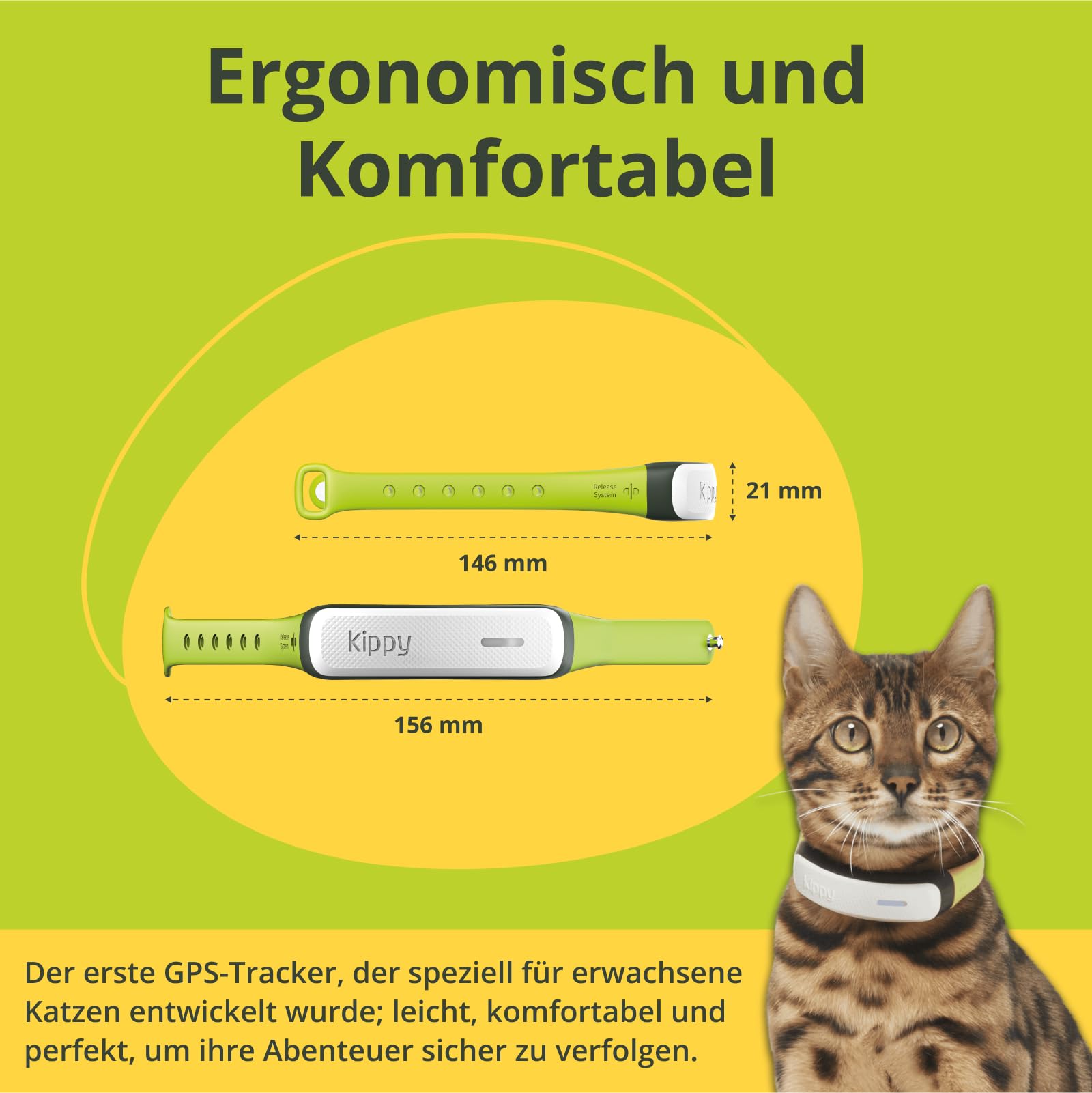 Kippy GPS-Halsband für Katzen, Kippy Cat Color, GPS-Tracker für Gesundheit und Aktivität, Katzenhalsband mit Sofortwarnung, mit virtuellen Grenzen