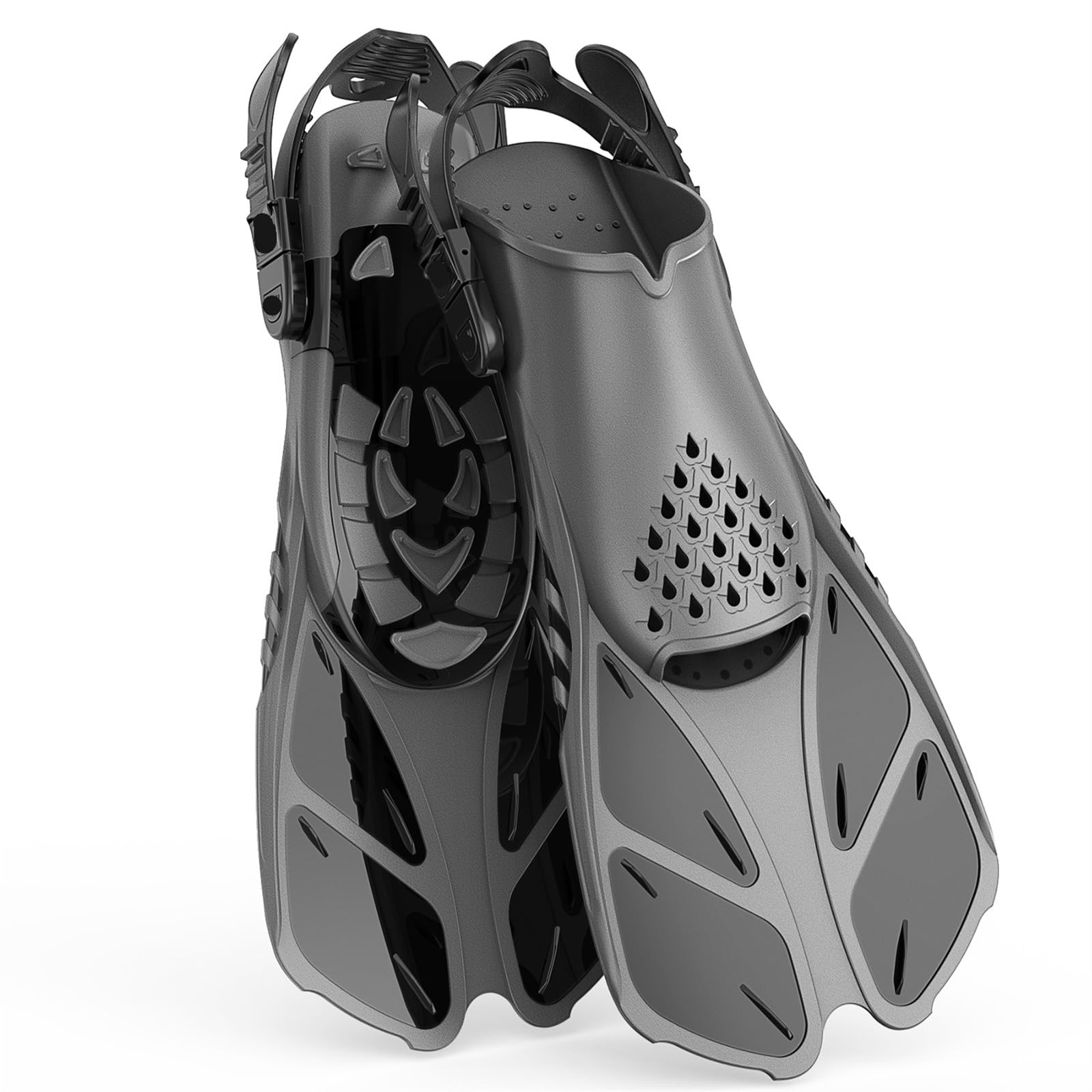 Aletas Buceo Aletas de snorkel con hebillas ajustables, aletas de natación, zapatos de buceo cortos de silicona, tacón abierto, tamaño de viaje, adultos, hombres y mujeres Aletas De Buceo(Black,S/M)