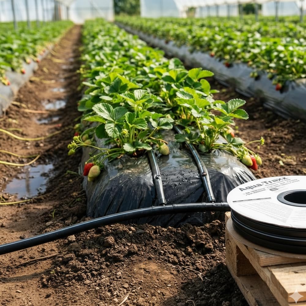 Suinga Cinta de Riego por Goteo 16mm Plana | Rollo de 250 metros | Goteros integrados a 20 cm | Ideal para Cultivos en Hilera, Huertos y agricultura | Sistema de Riego Eficiente