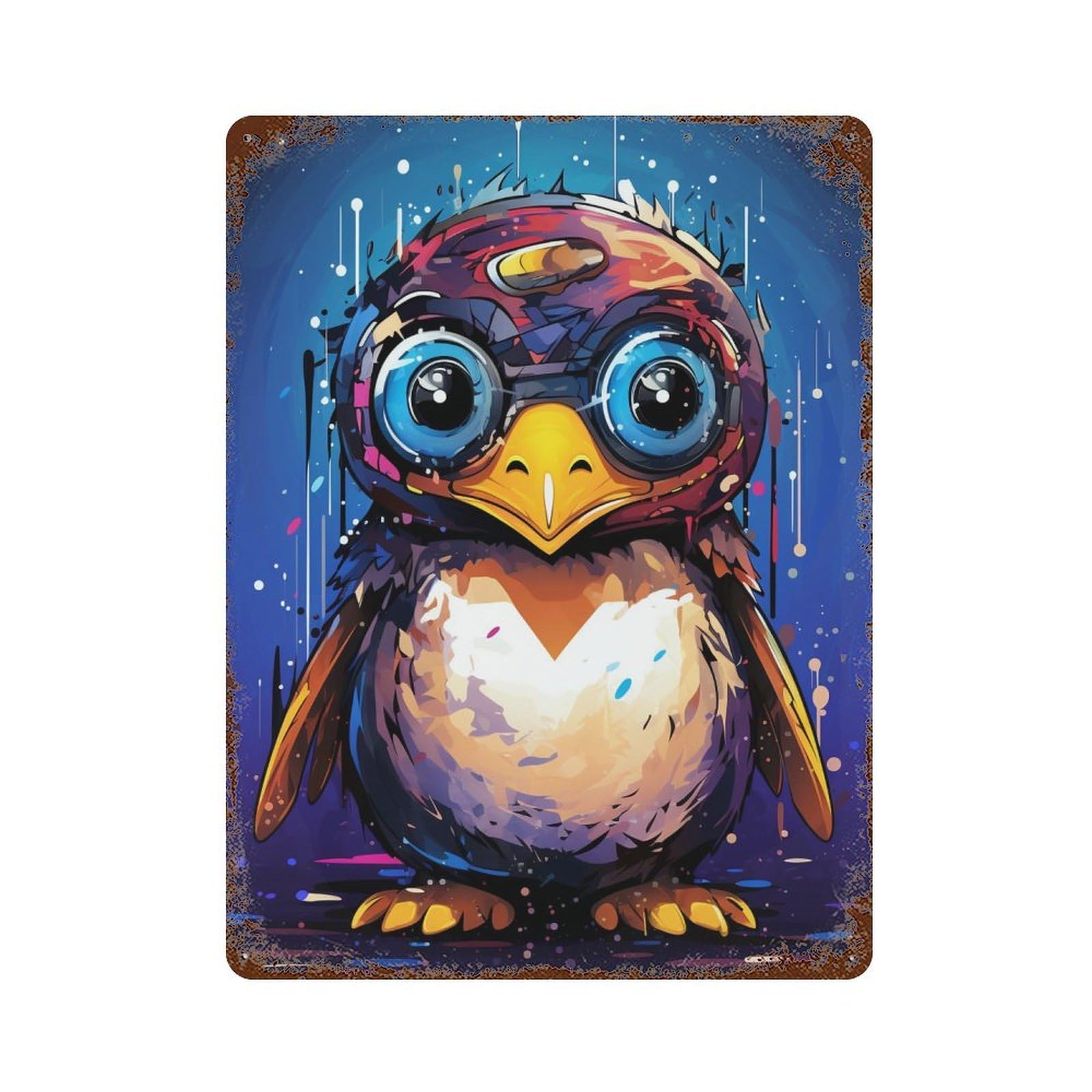 Colorful Penguin Artwork-1 Distressed Metal Wall Sign 15.7"x11.8", for Farmhouse, Kitchen And Entryway Decor, Rustic Home Decor