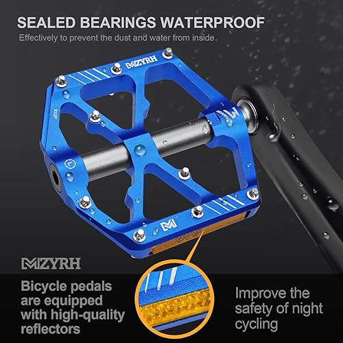 Miniatura 6 de MZYRH Pedales de aleación plana de 916 pulgadas, con plataforma de 3 rodamientos, pedales planos de aleación antideslizante