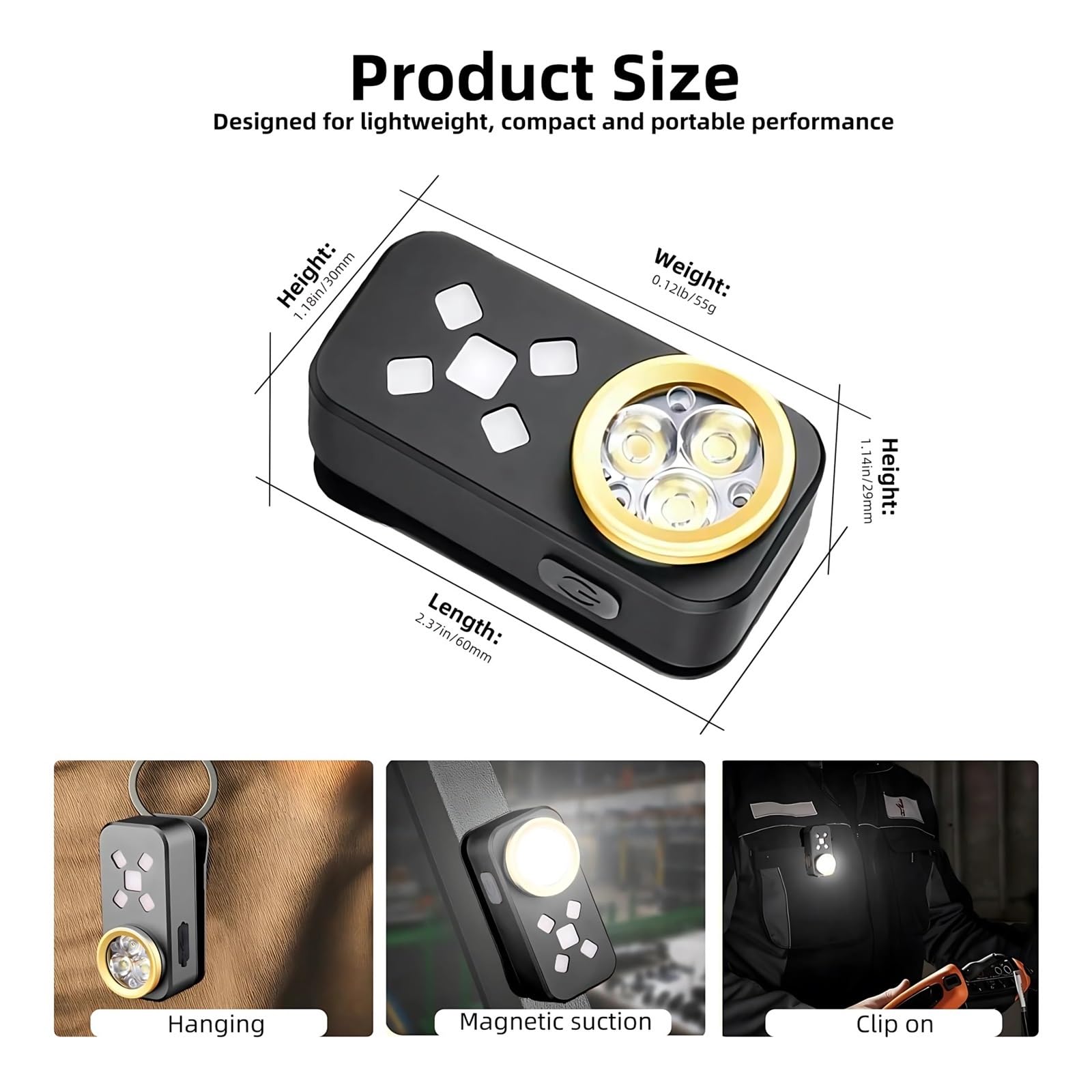 Linterna EDC Recargable, Mini Linternas LED, 500 Lúmenes, Luz Portátil Con Clip, De Bolsillo, Magnética Pequeña For Señalización, Camping, Emergencia (naranja) Luces SúPer Brillantes(Black)