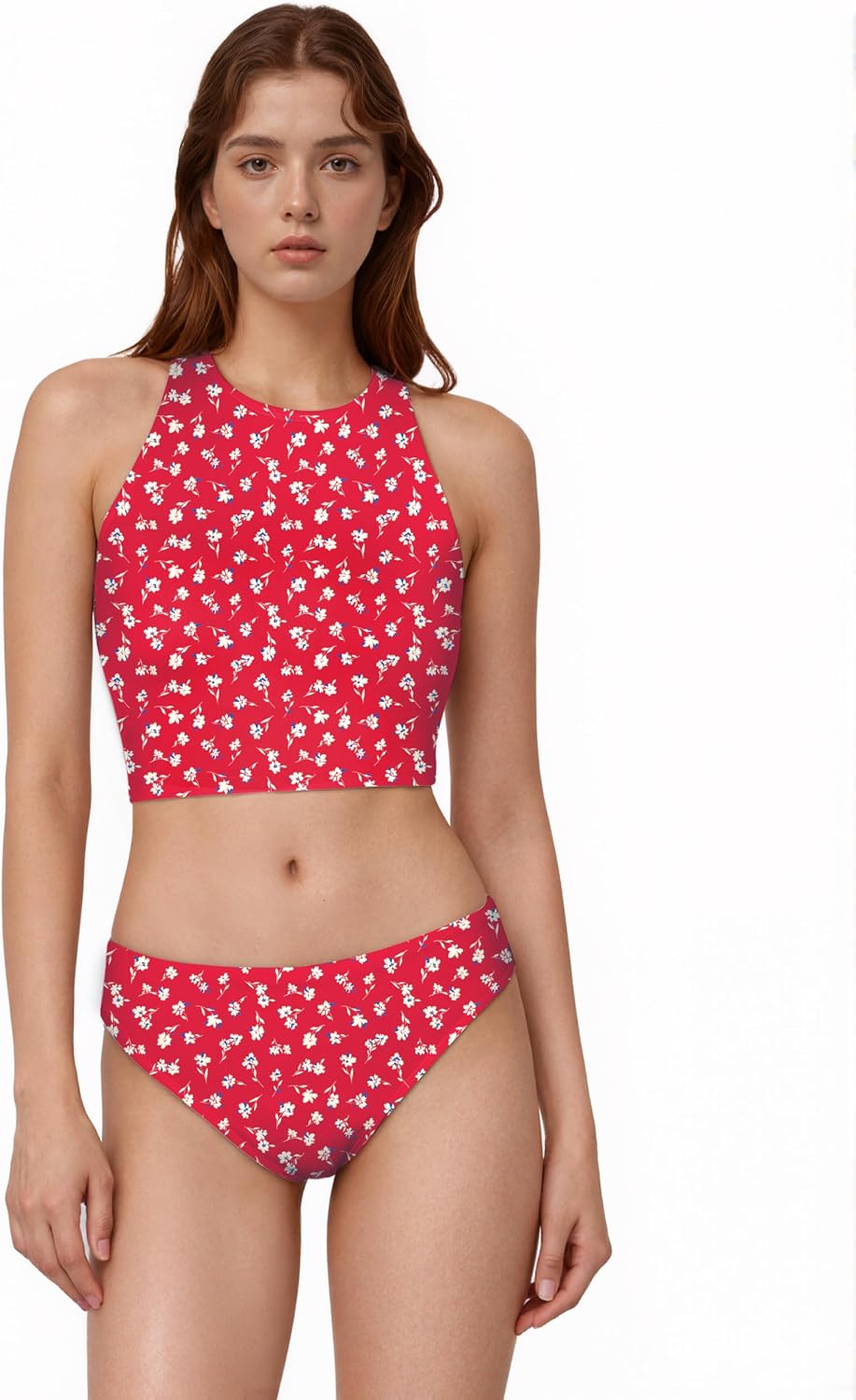 Period Swimwear Sporty Two Piece Swimsuit Menstrual Bathing Suits Backless Top with Bikini Bottom for Teen Girls