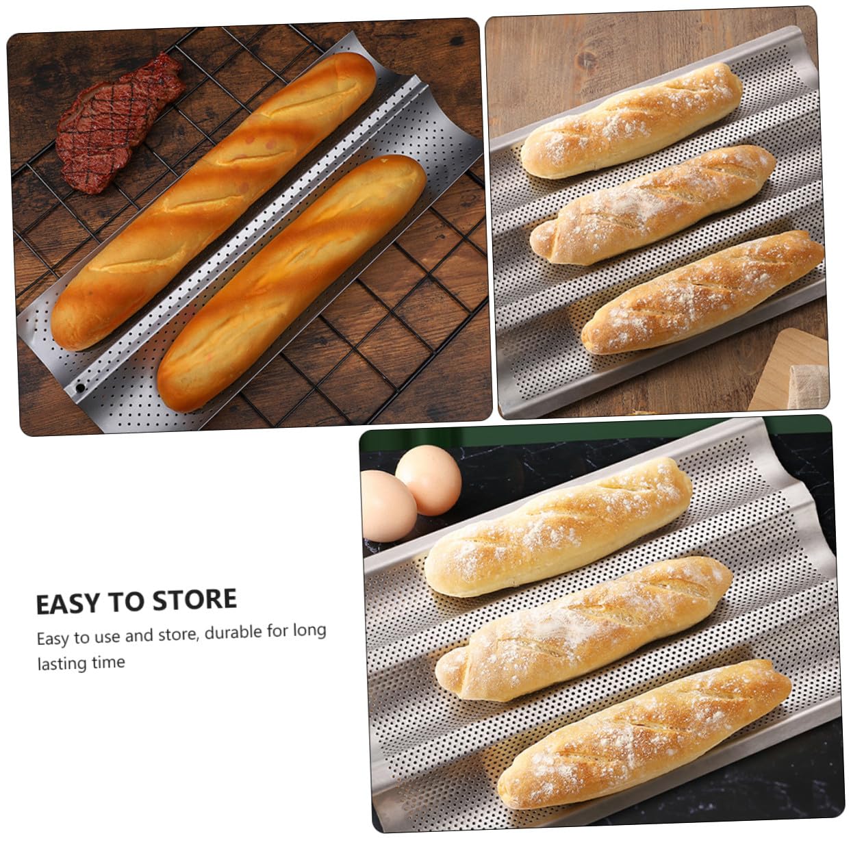 Alipis 2 piezas Molde para Hornear Baguettes Antiadherente Bandeja Horno Perforada Pan Francés Resistente al Calor para Cocina y Panadería