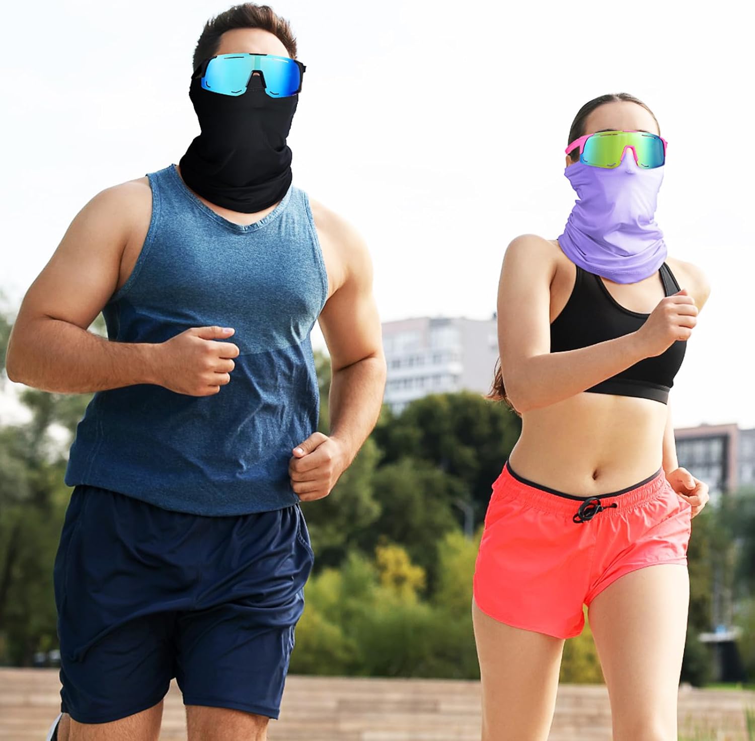 Geiserailie 24 Pcs Polarized Sports Sunglasses for Men Women Breathable Neck Gaiter Cooling Face Mask Scarf Headwear Bandana for Hiking Cycling Running Driving Fishing