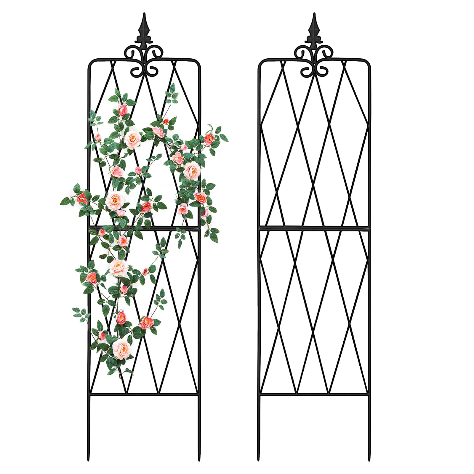 Garden Trellis for Climbing Plants Outdoor, Metal Garden Trellises, Decorative Fencing Flower Trellis with Durable Powder Coating for Vines Plant Rose, Vegetable Support (2, Pattern-A)