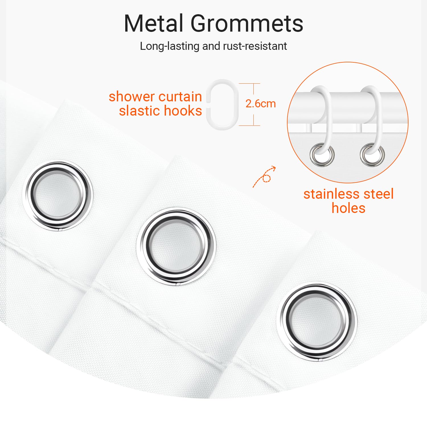 Lerores Shower Curtain, 150 x 180 cm, Pure White, Weighted Hem, Anti-Mould Textile, Water-Repellent - Image 4