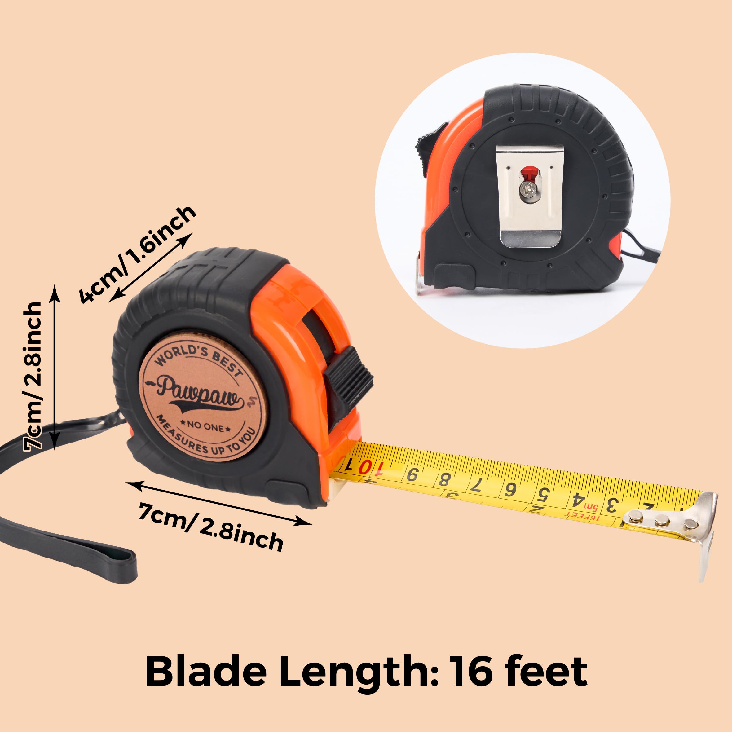 Pawpaw Gifts, Gift for Pawpaw from Kids, Measuring Tape 16ft for Men, Ideal for Birthday, Fathers Day, Christmas, Retractable Digital Carpenter Tool