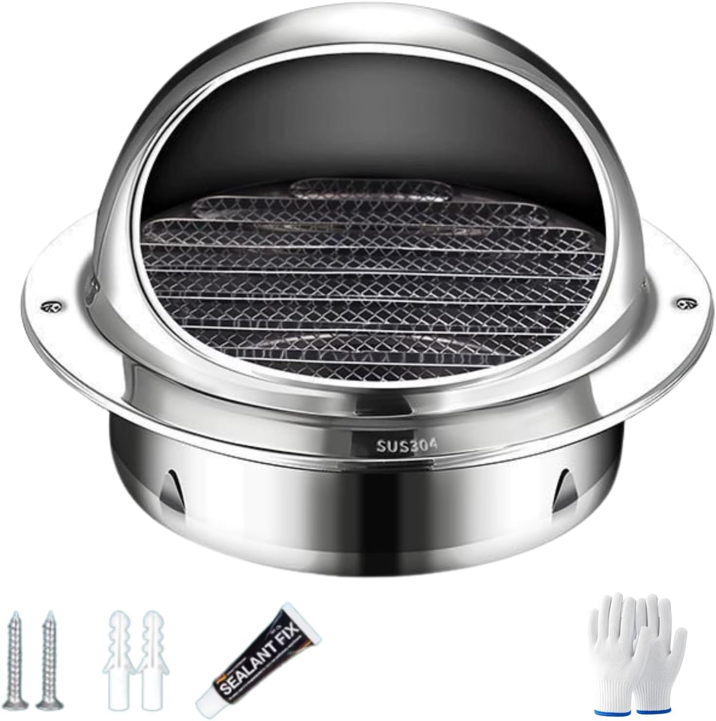 4 inch Soffit Vents, 2 6 8 10 12in Round Vent Cover, 304 Stainless Steel Exhaust Grille Ventilation Outlet, Louver Air Vent Hood with Mesh Screen, for Bathroom Kitchen Living Room(250mm/9.8in)