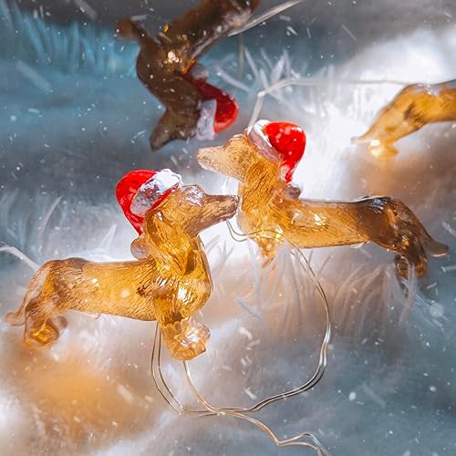 MIYA LIFE Guirnalda de luces decorativas de Navidad con temática de perro salchicha de 10 pies, 30 mascotas, perro, cachorro, luces LED