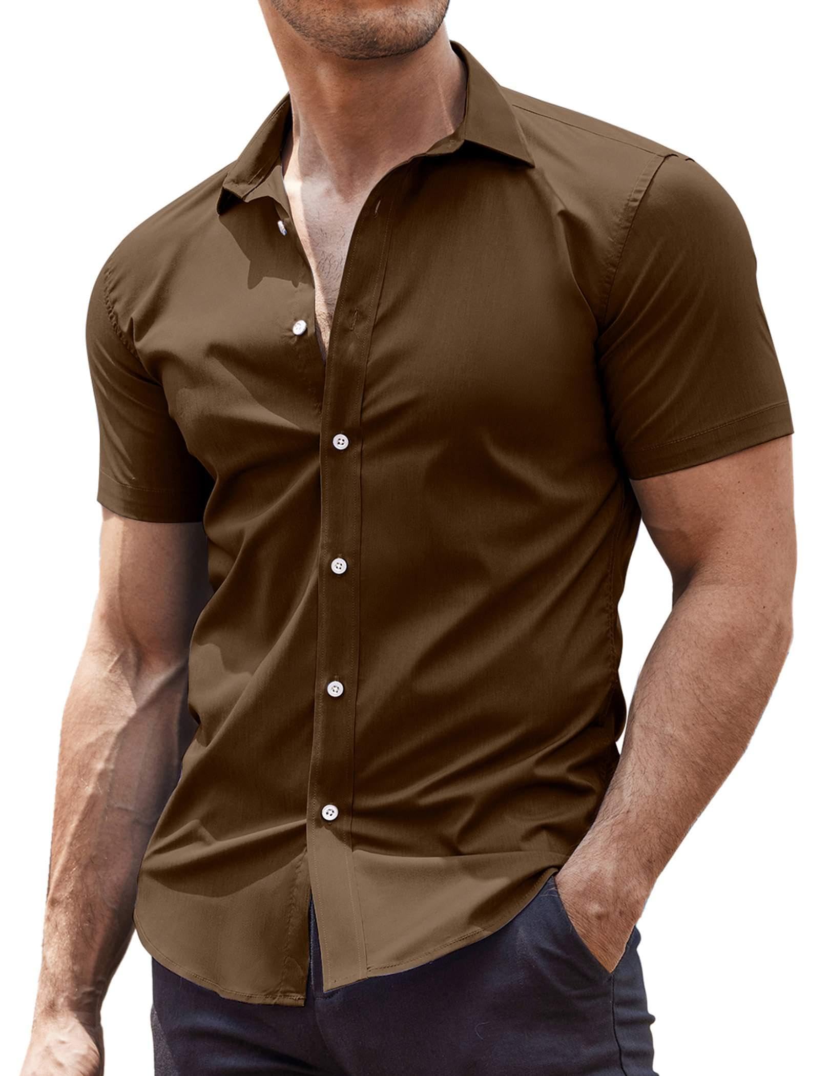 COOFANDY Men's Muscle Fit Dress Shirts Wrinkle-Free Short Sleeve Casual Button Down Shirt